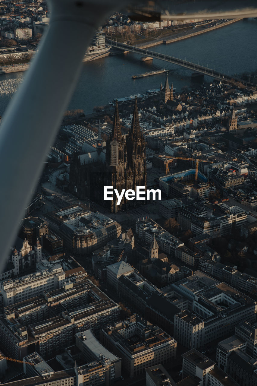 Sunset flight over cologne, germany