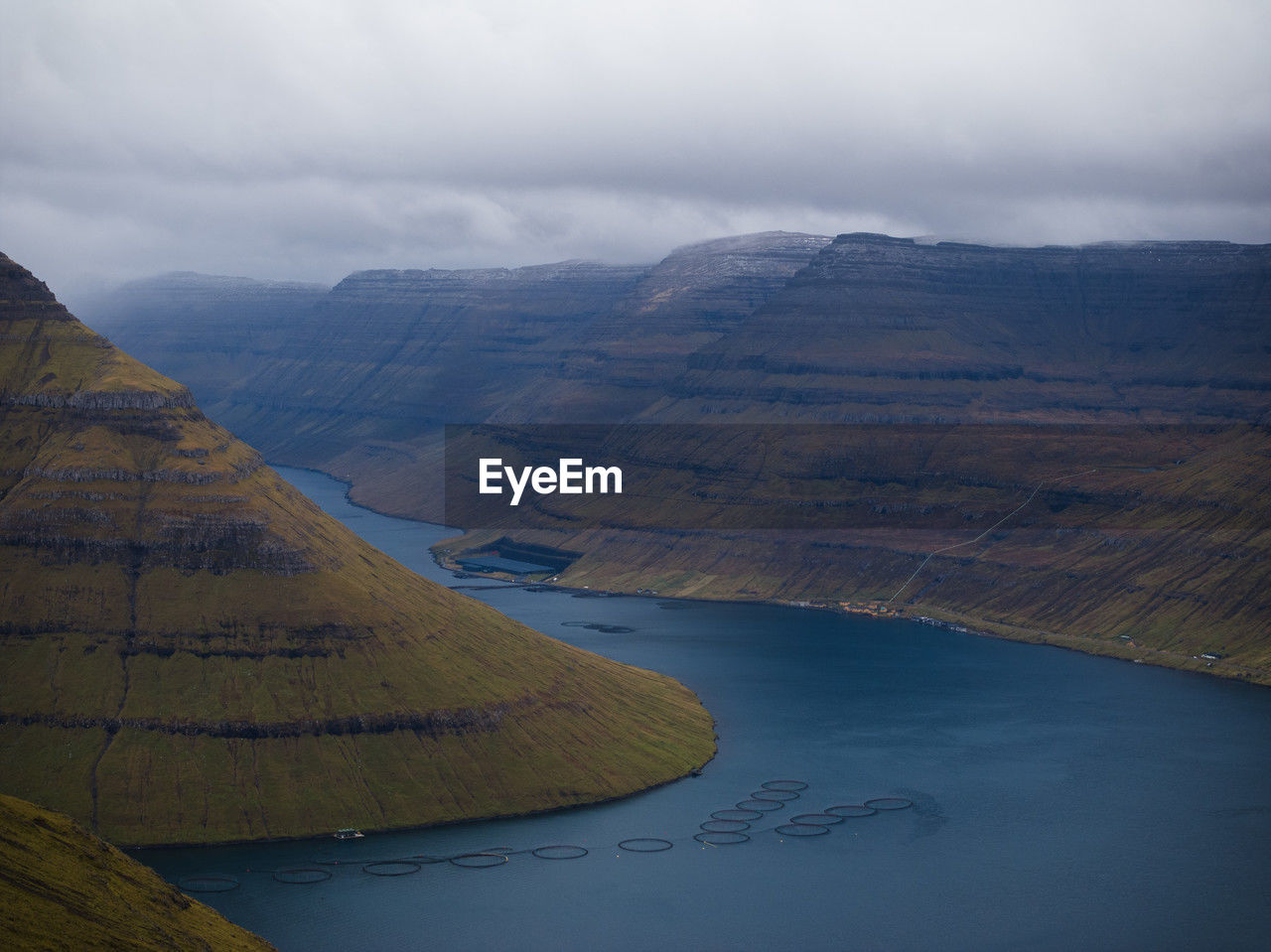 The fjords of the faroe islands on a gloomy day