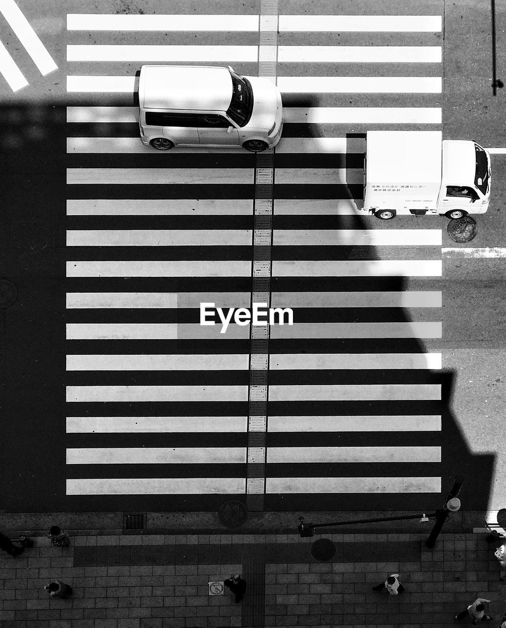High angle view of vehicles on city street