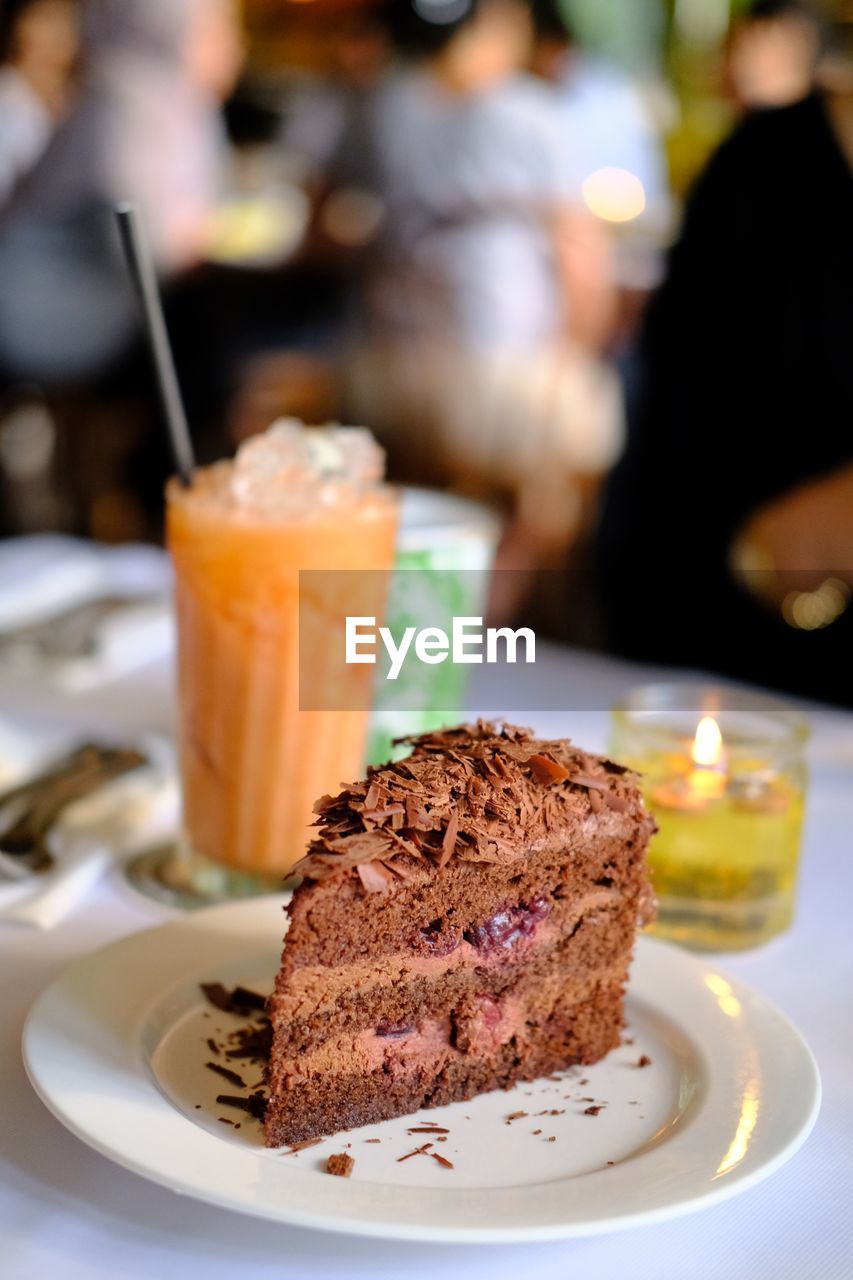 Close-up of cake in plate on table