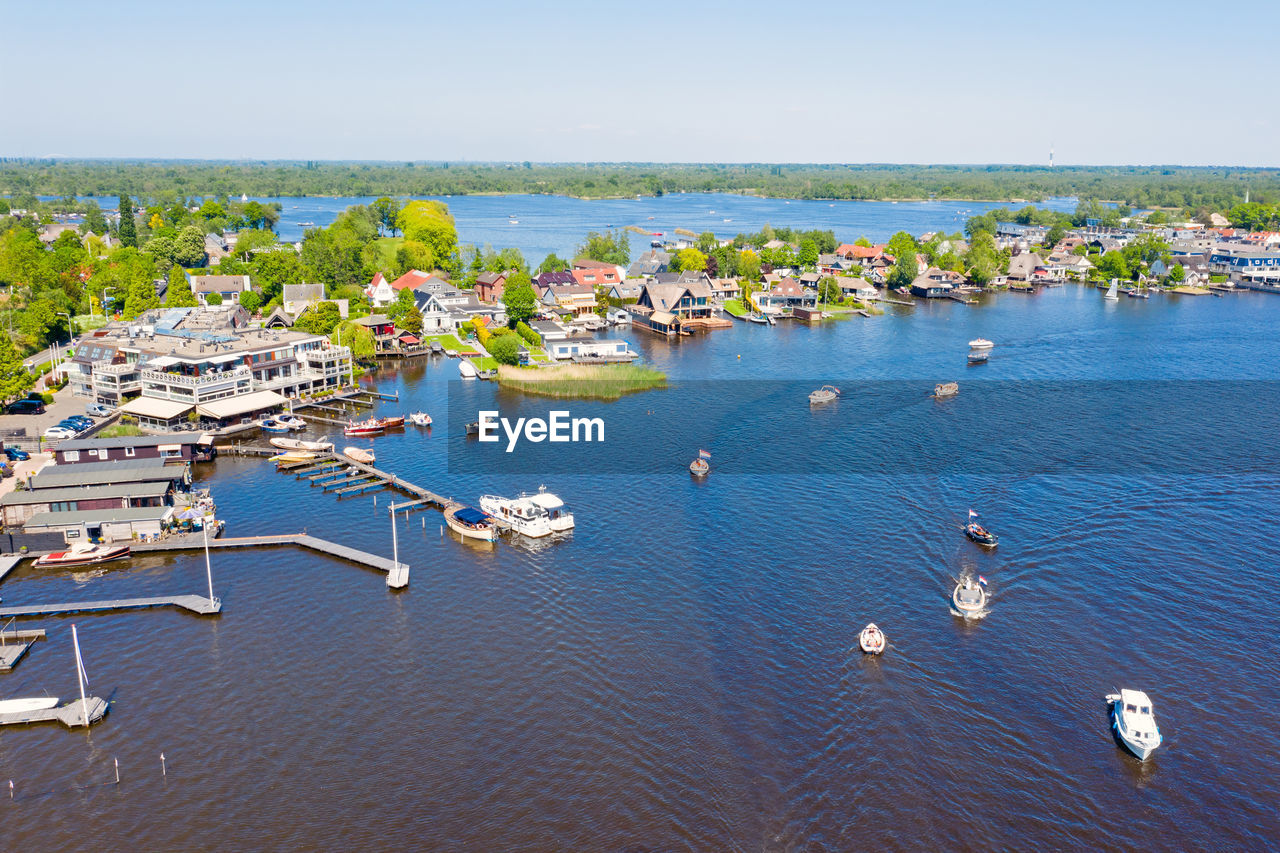 Aerial from the loosdrechtse plassen in the netherlands on a summer day