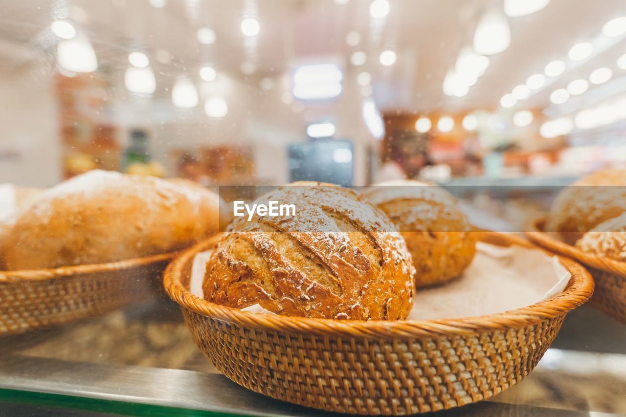 Close-up of bread in basket on table