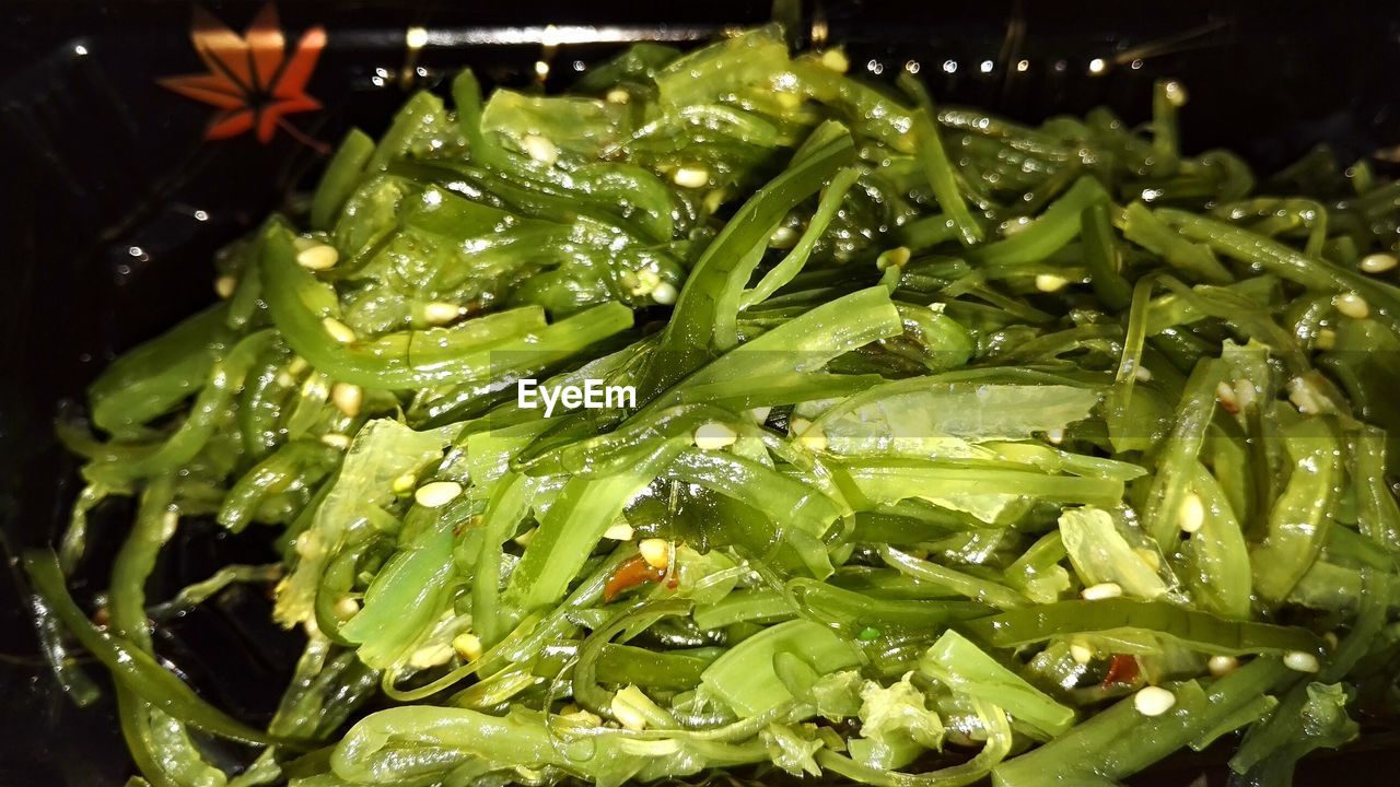 Close-up of wakame salad