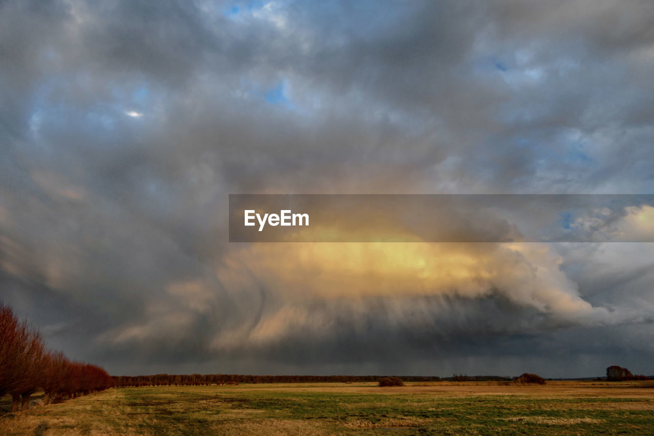 Scenic view of field against sky during sunset