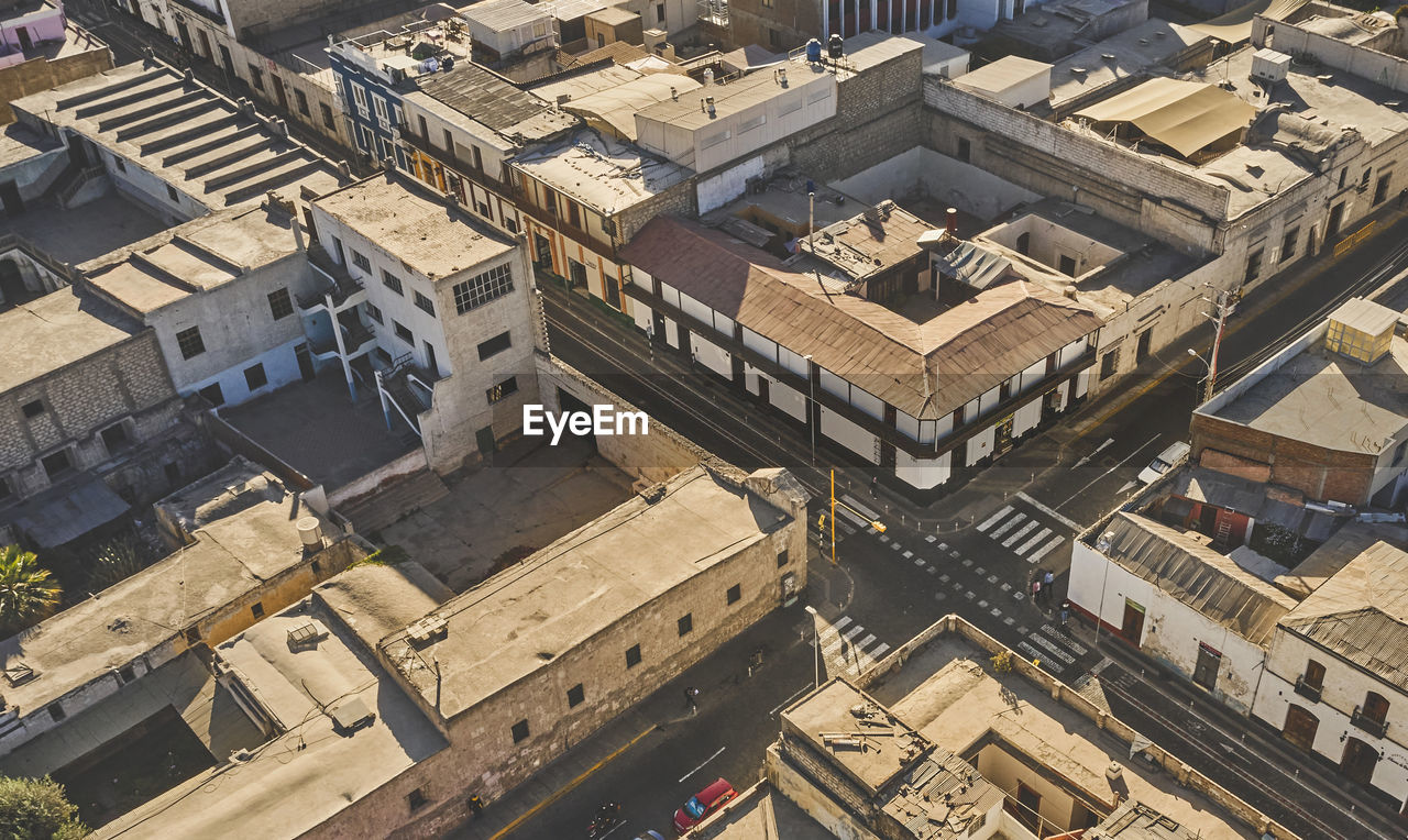 Aerial view of single street intersection in arequipa, peru