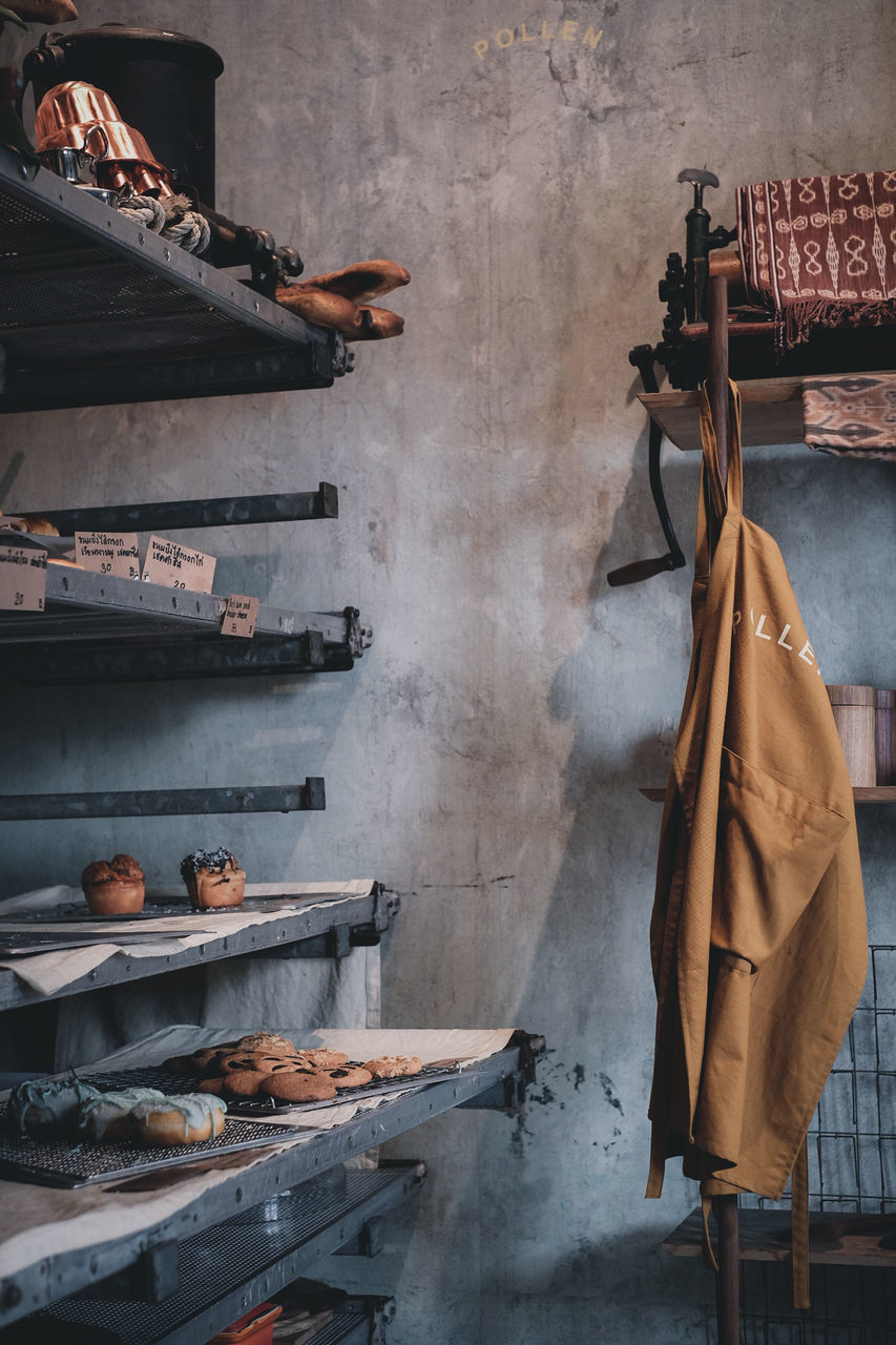 Food on rack in commercial kitchen