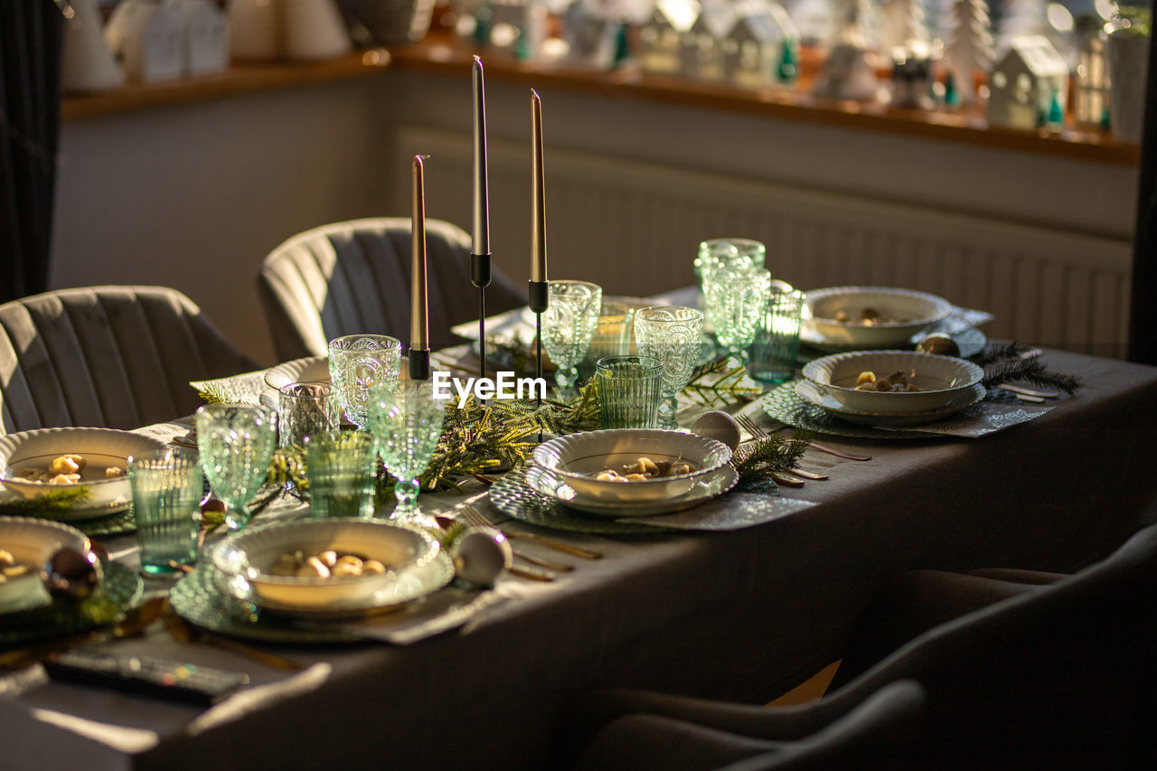 Close-up of place setting on table