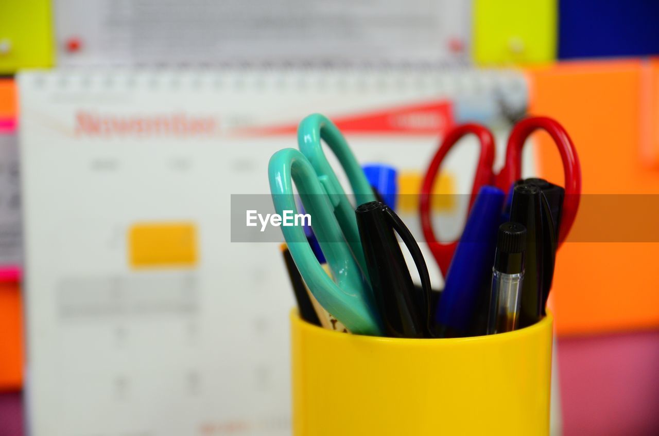 Close-up of desk organizer