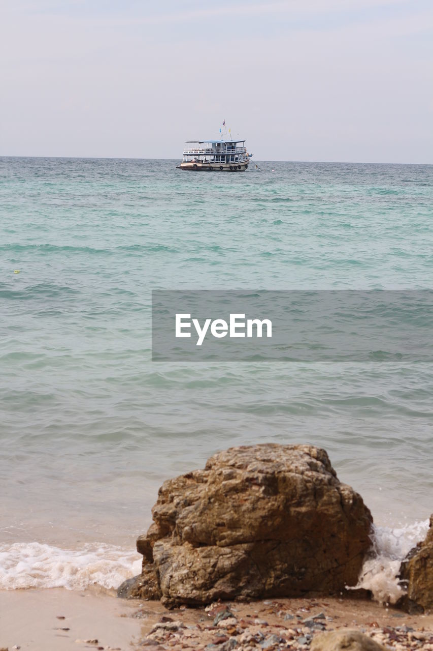 Scenic view of rocks in sea against sky