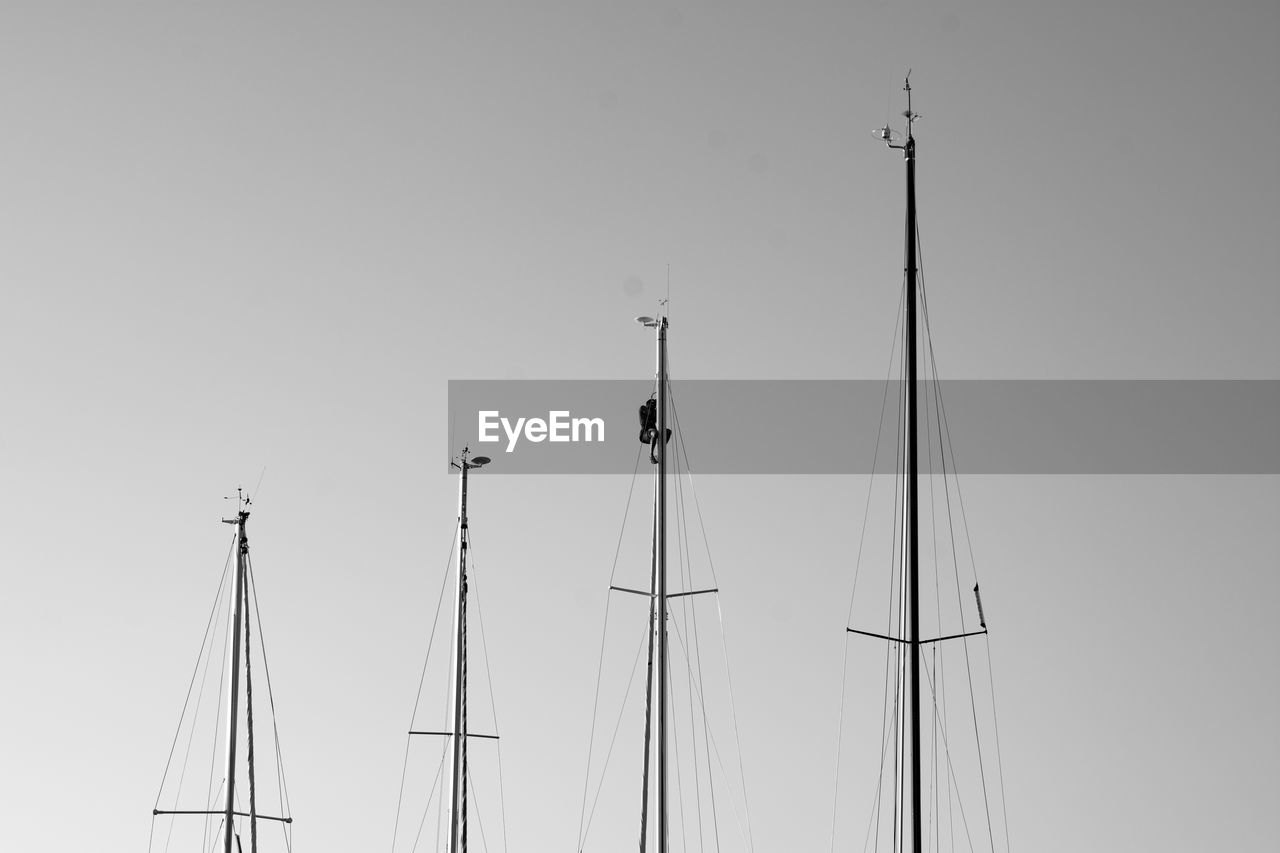 High section of sailboat against clear sky