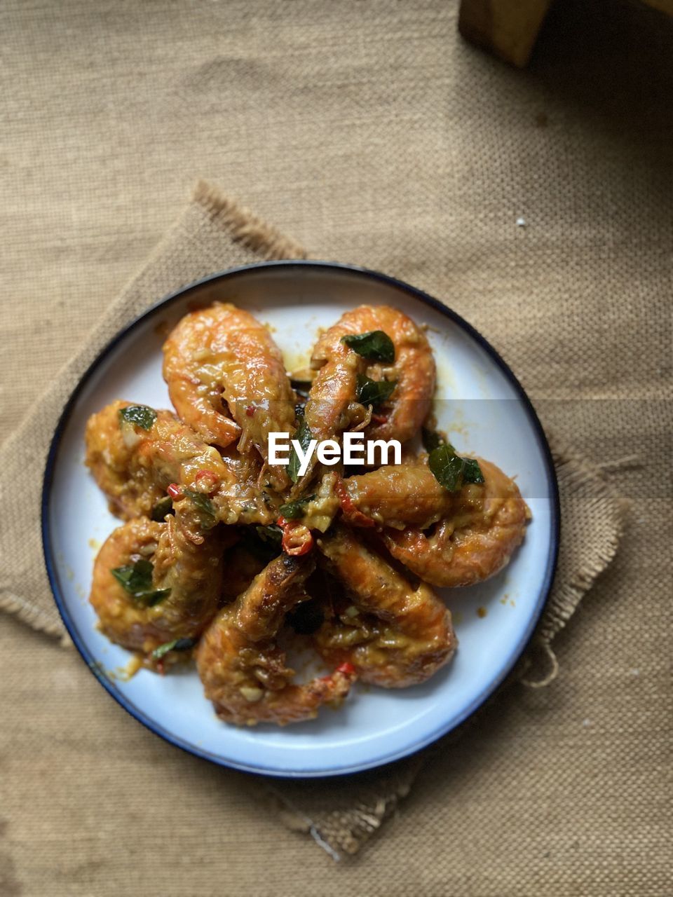 high angle view of food served in plate on table