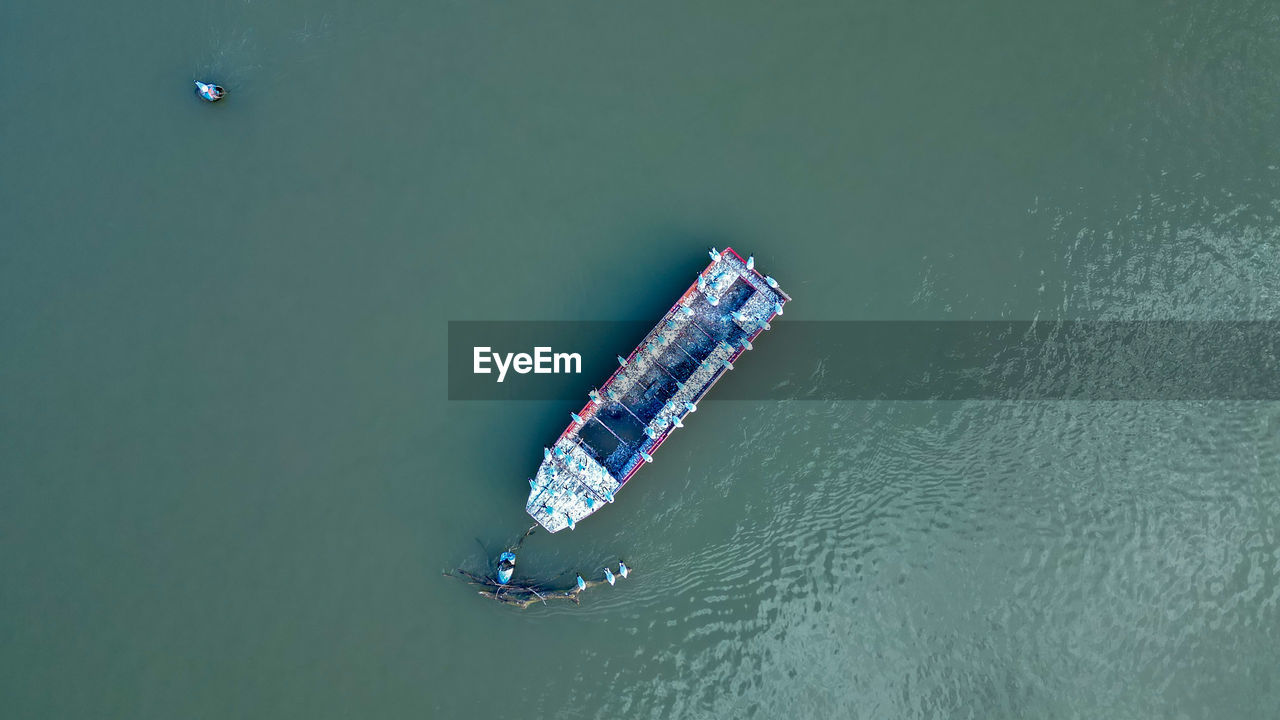 high angle view of ship on sea