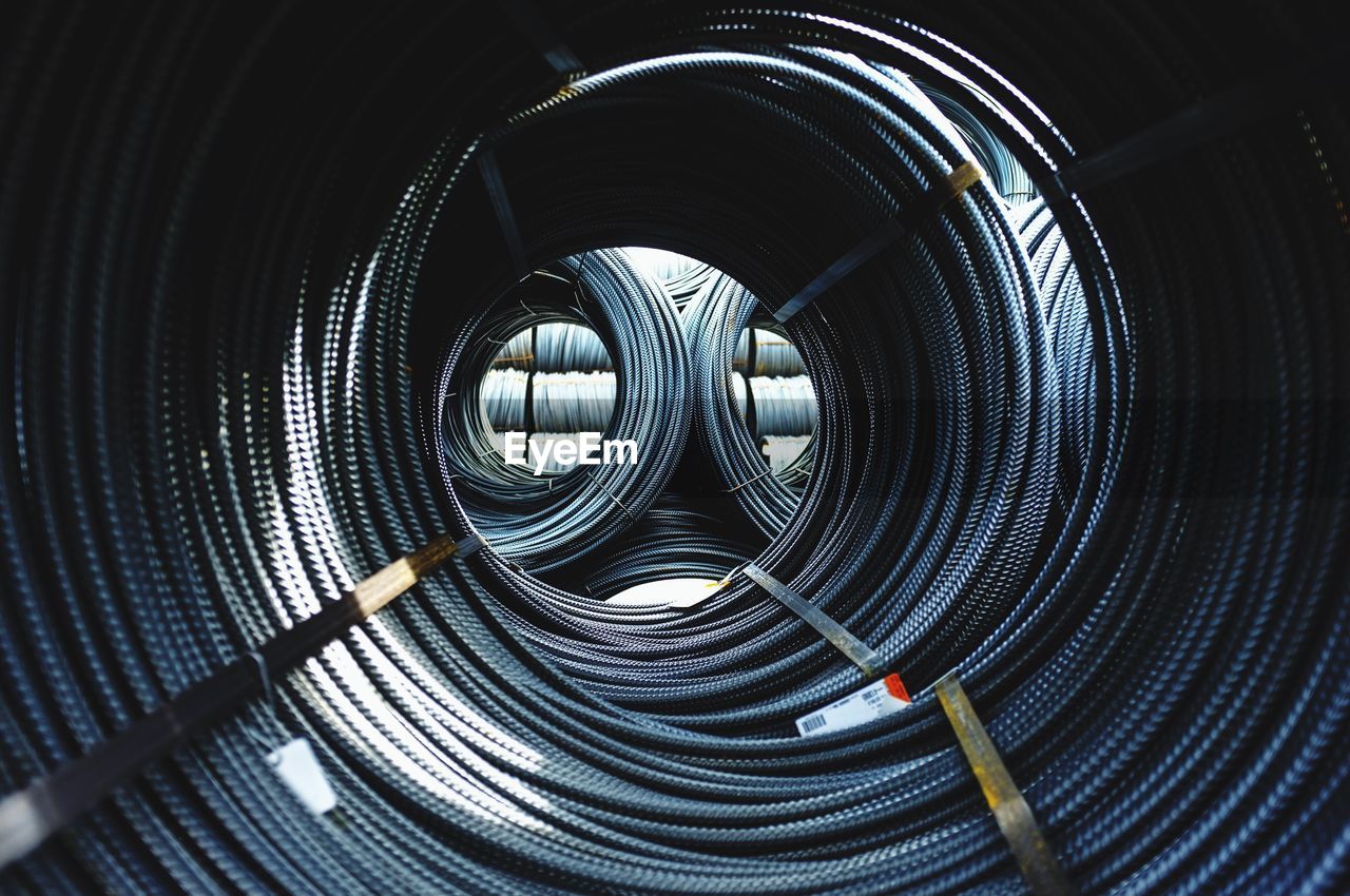 Rolls of metal rods at construction site