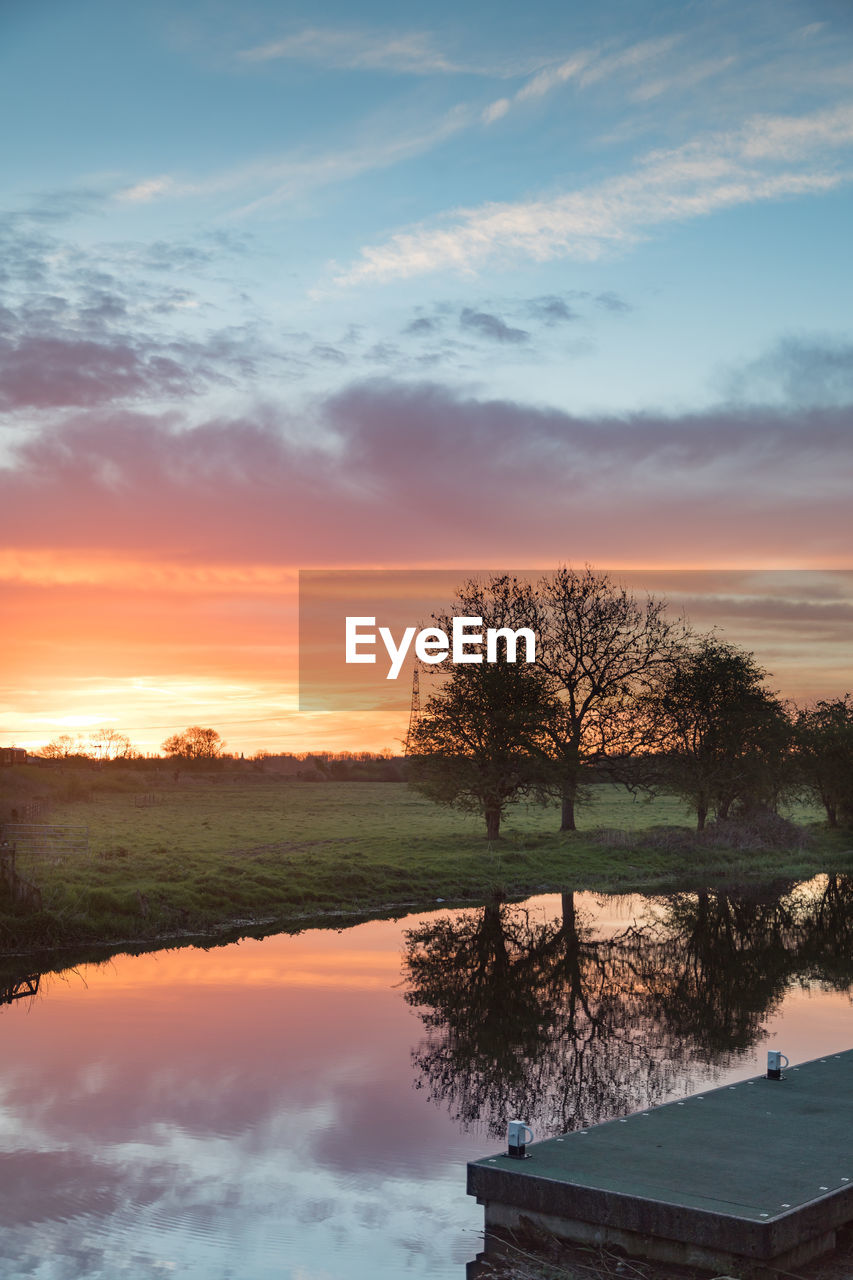 Scenic view of lake against sky during sunset