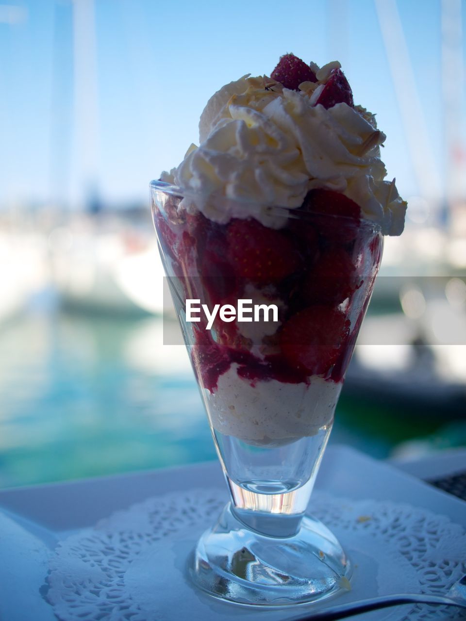 Close-up of ice cream on table