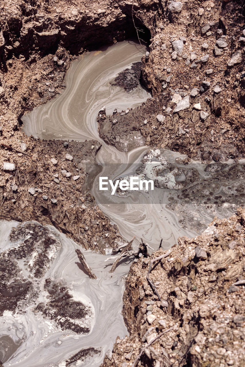 High angle view of road amidst rocks