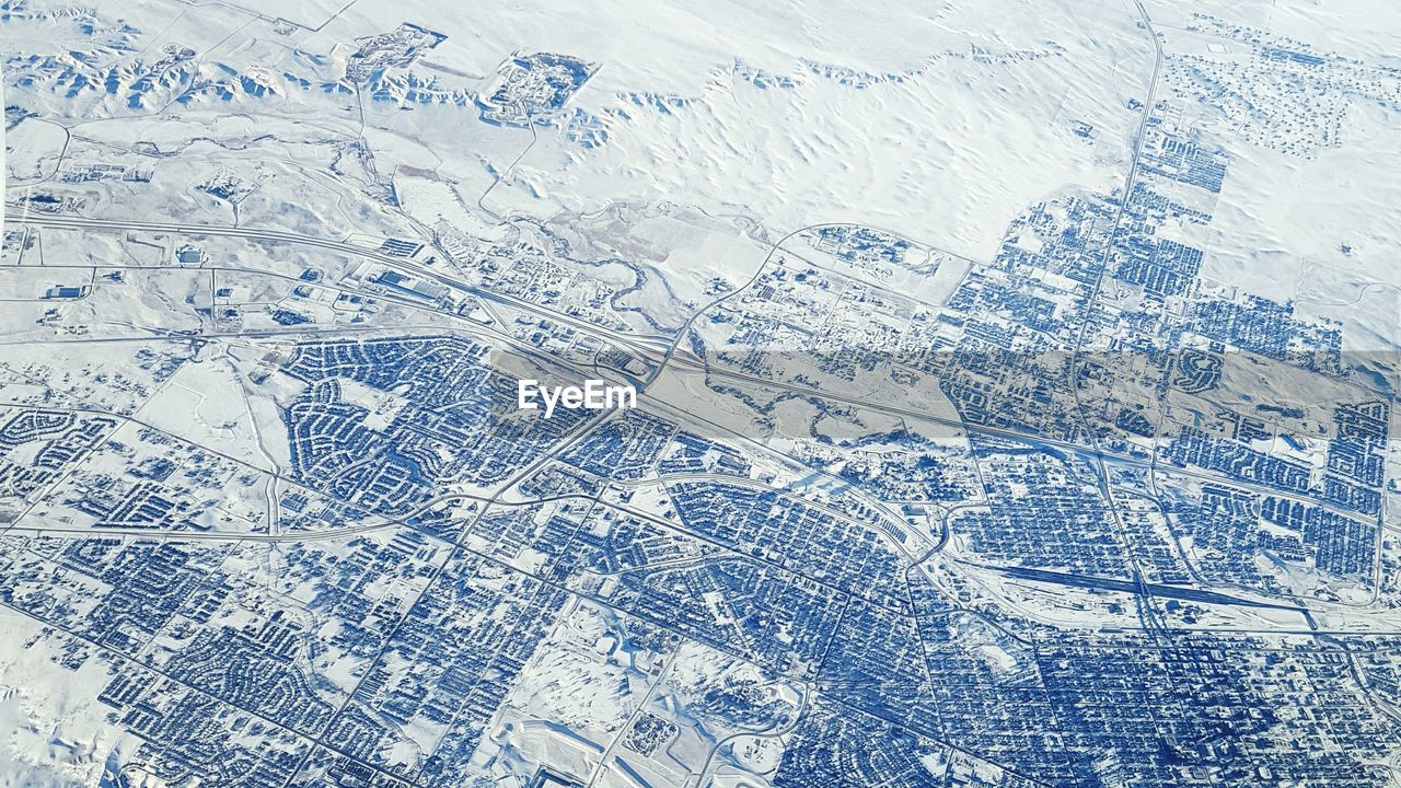 Aerial view of cityscape during winter