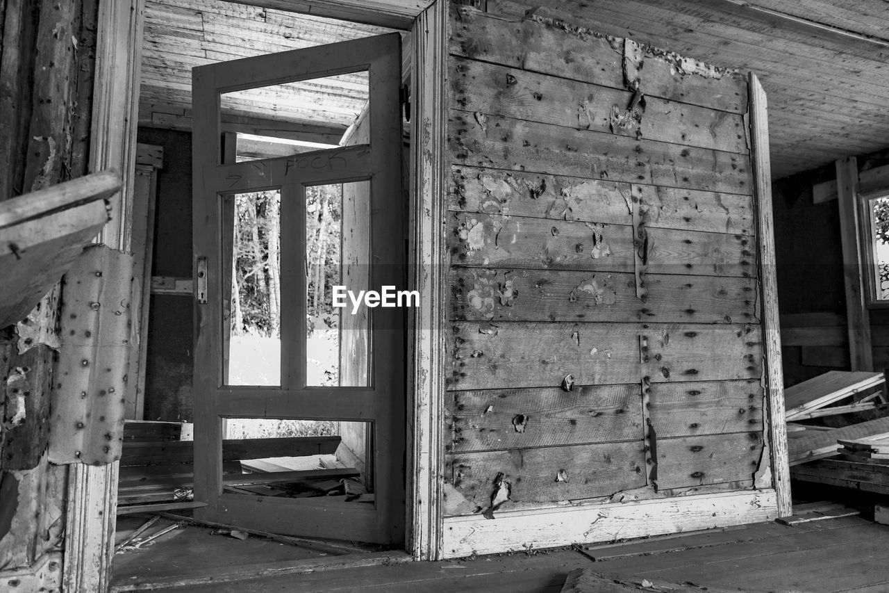 Closed wooden door of house