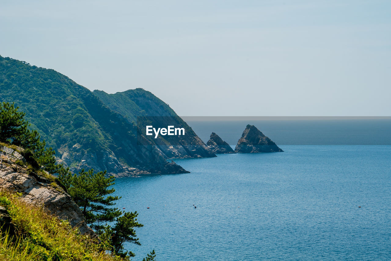 Scenic view of sea against clear sky