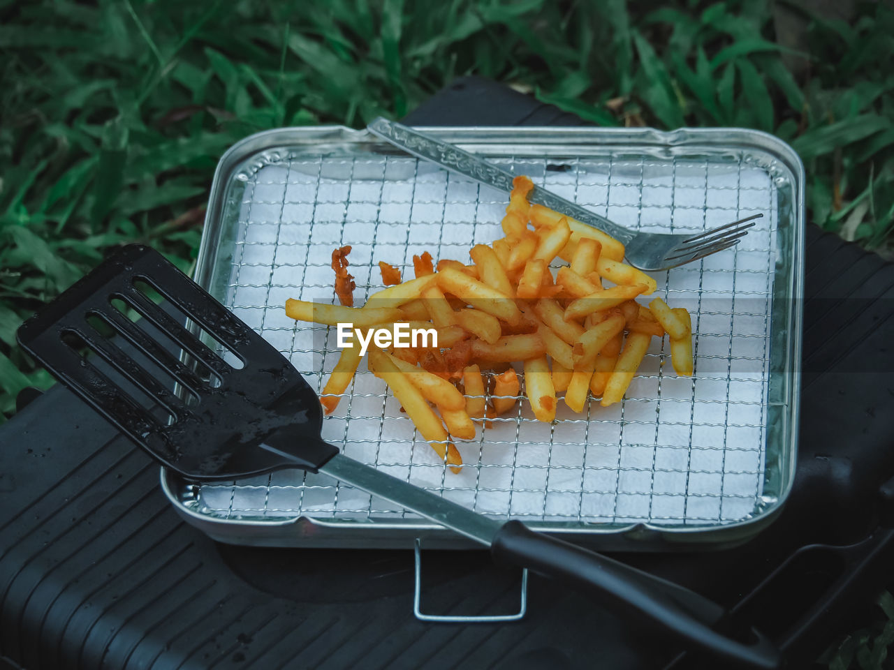 High angle view of food on table