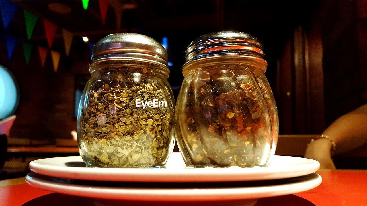 Close-up of food in container on table