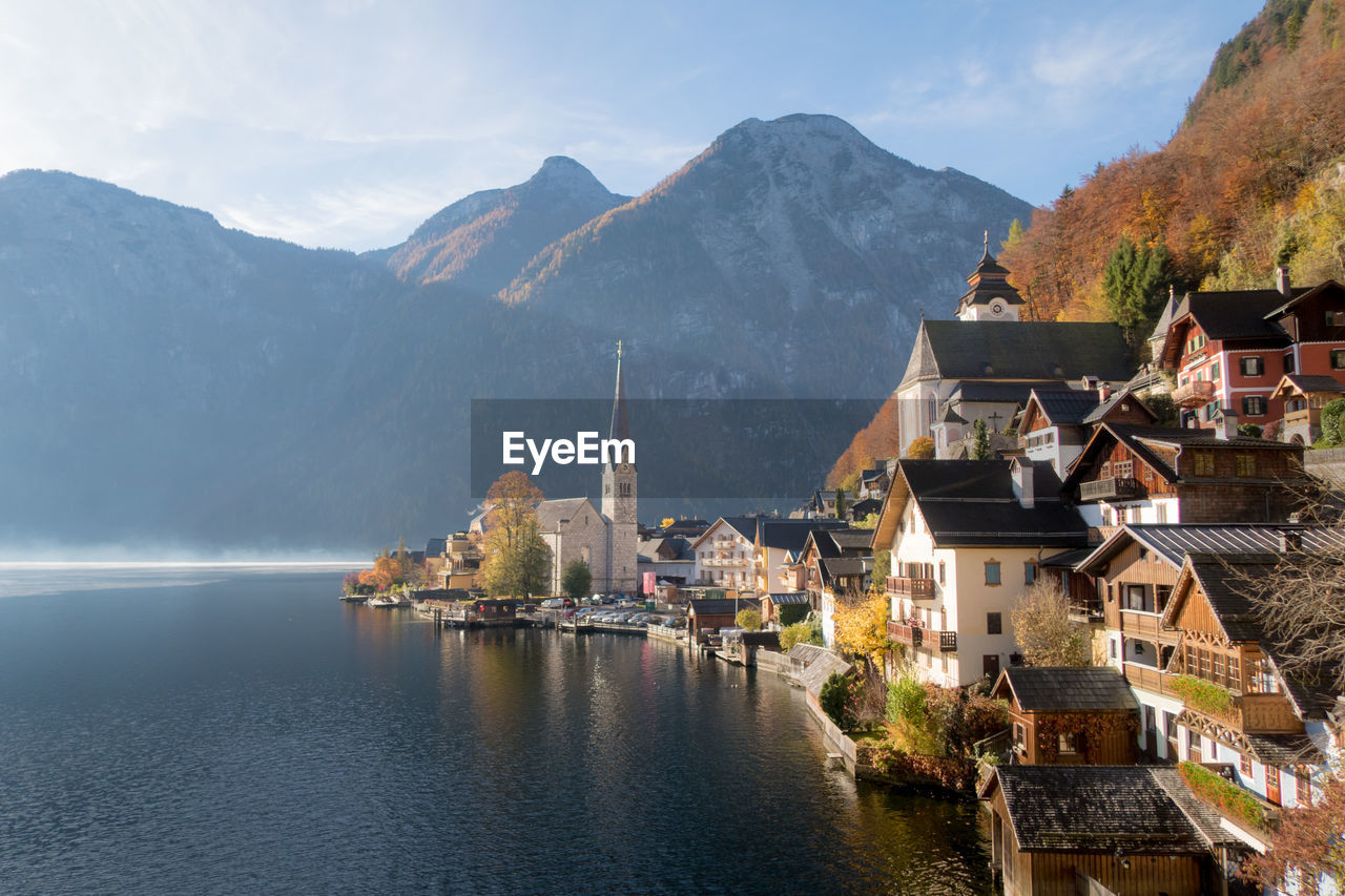 Autumn view of hallstatt village, hallstatt, austria