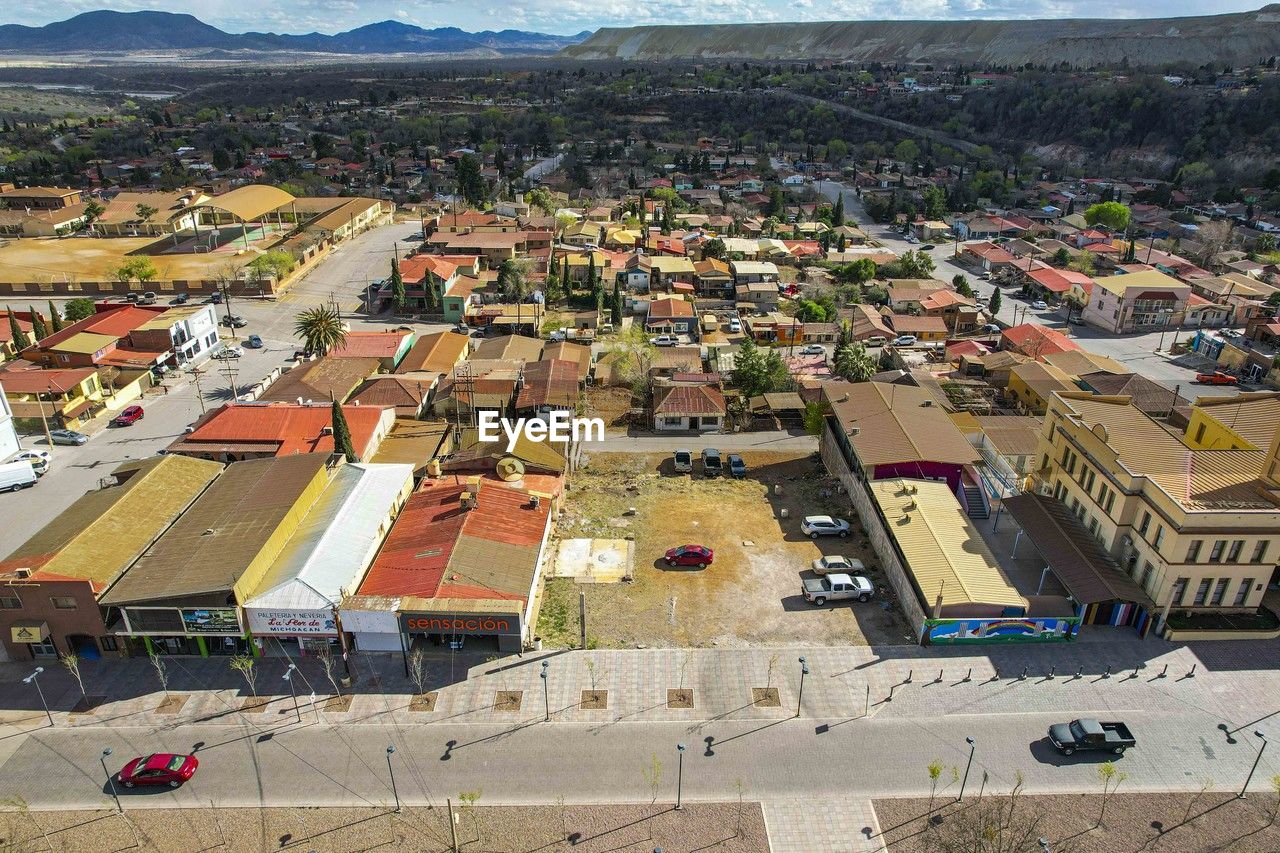 high angle view of townscape against sky