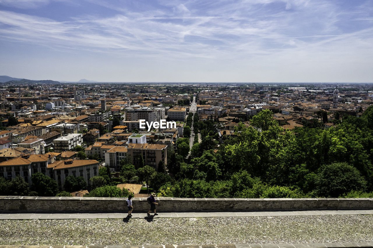 High angle view of cityscape against sky