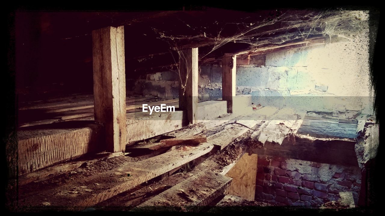 Broken ceiling of old abandoned house