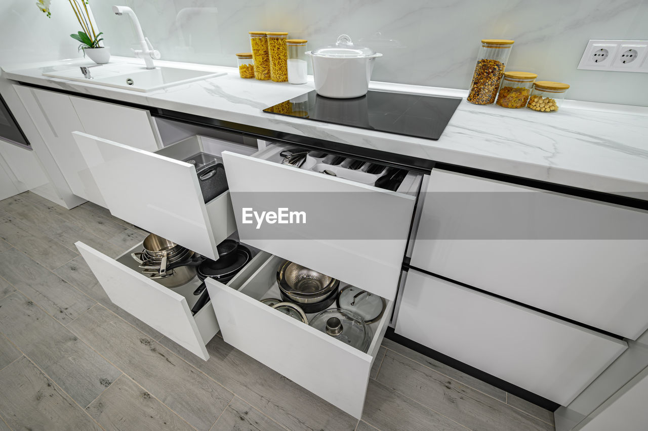 High angle view of food on table at home