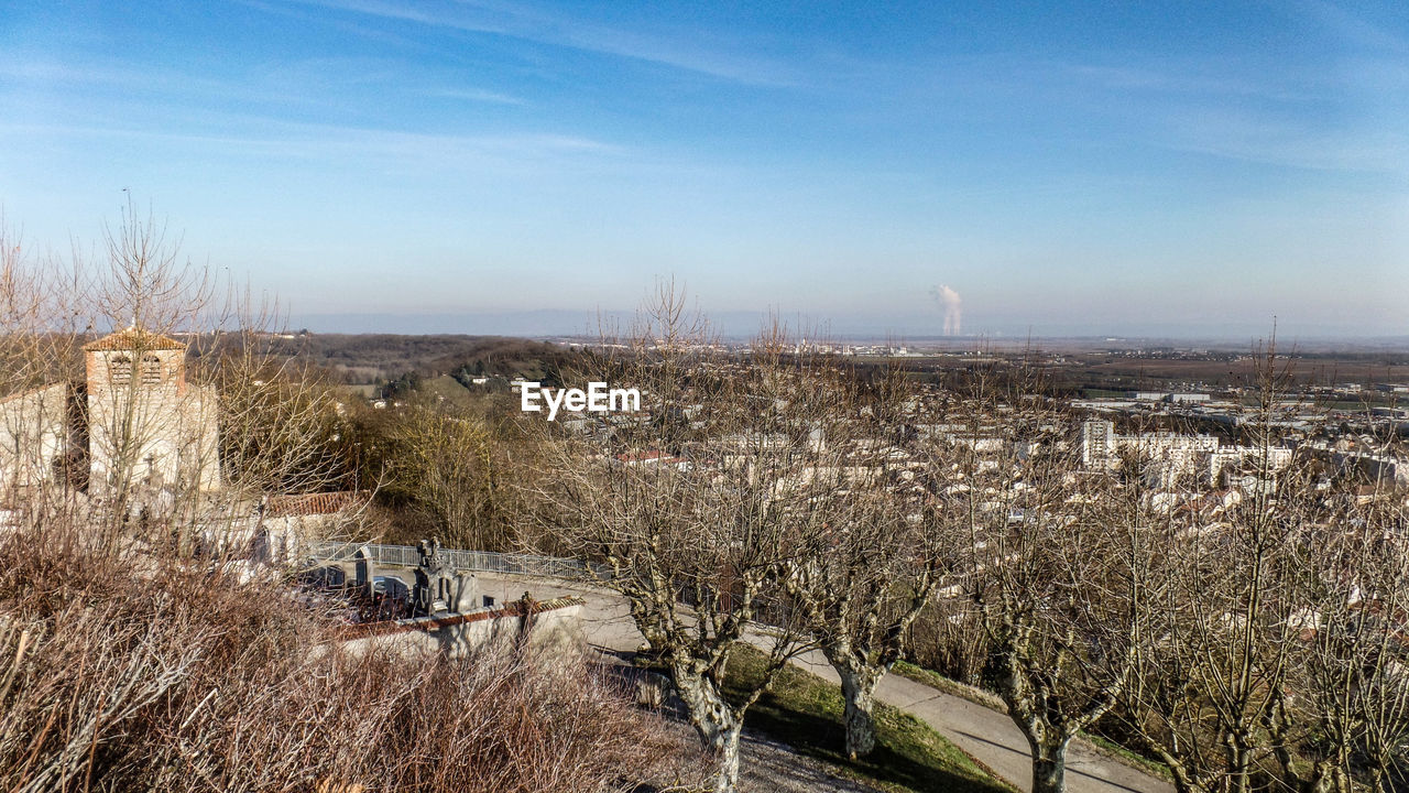 High angle view of cityscape against sky