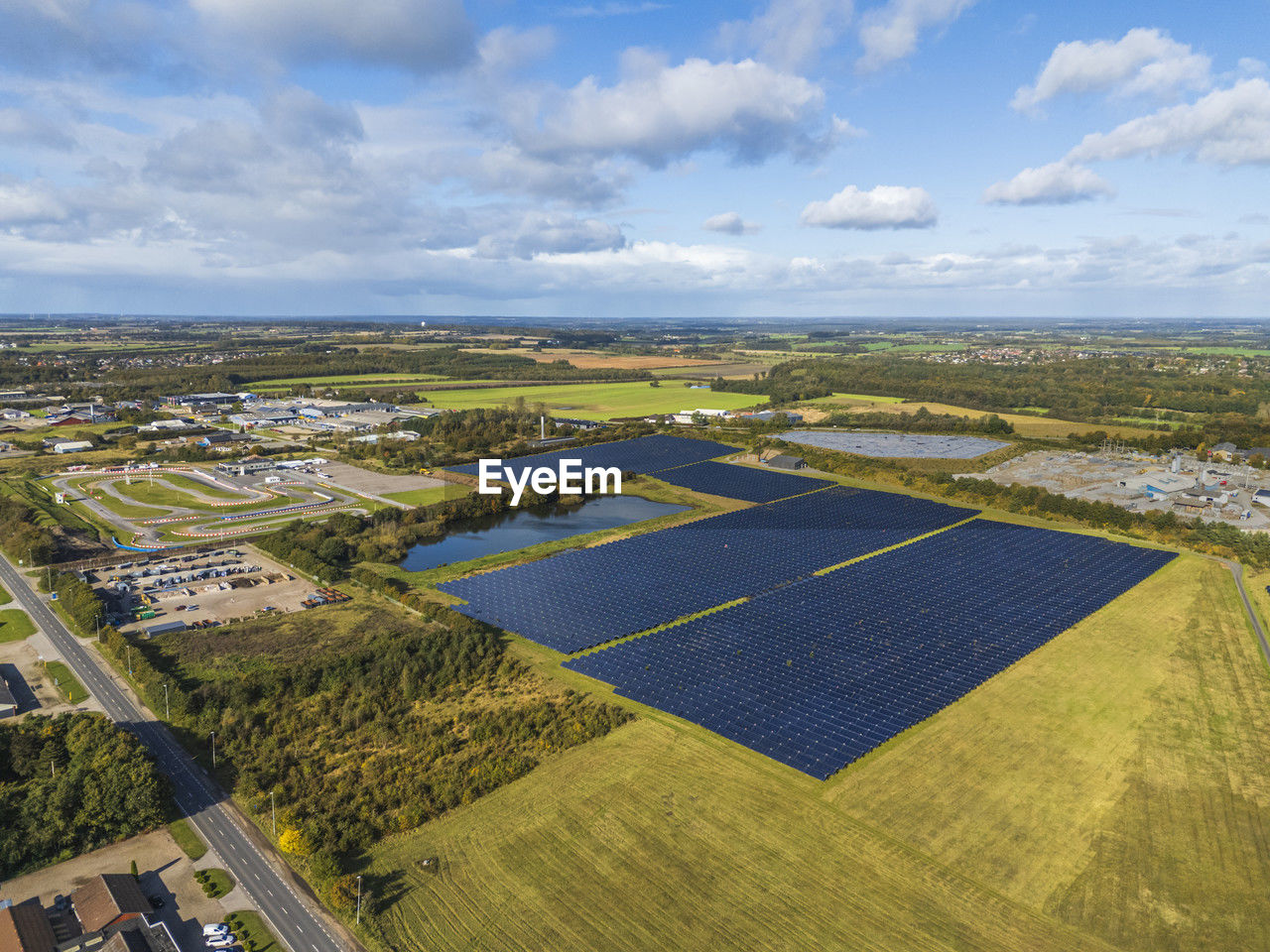 Aerial photo of vojens district heating and dam heat storage, vojens, denmark