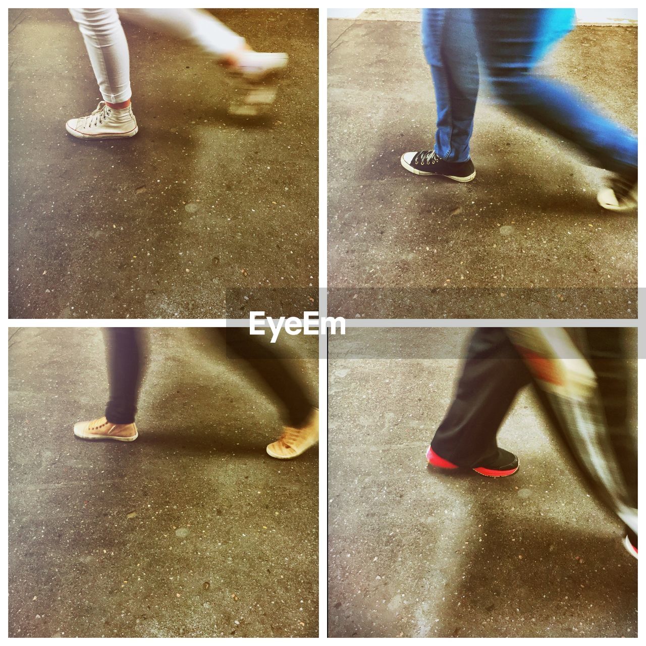 People walking on pavement