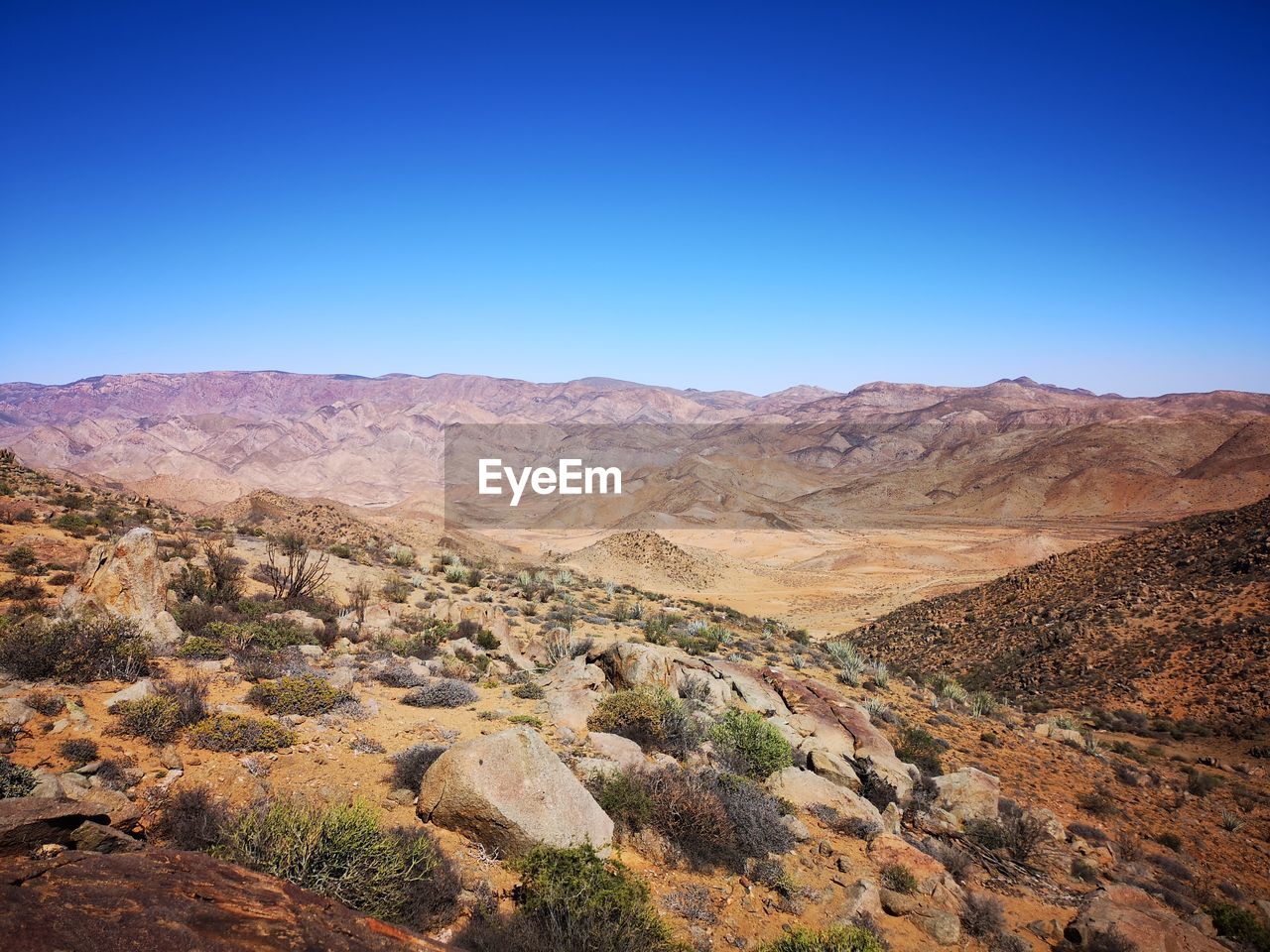 landscape, environment, scenics - nature, wilderness, mountain, sky, desert, beauty in nature, nature, rock, land, clear sky, semi-arid, natural environment, non-urban scene, no people, blue, arid climate, tranquility, climate, valley, travel destinations, tranquil scene, mountain range, travel, rock formation, remote, plant, geology, wadi, day, outdoors, extreme terrain, sunny, plateau, canyon, copy space, dry, barren, physical geography, tourism, sunlight