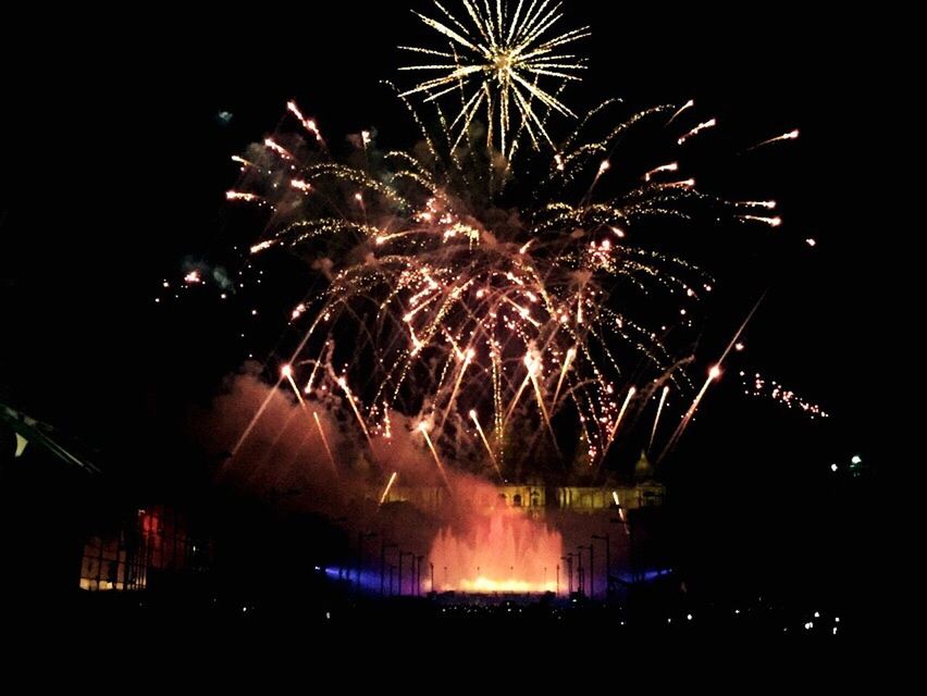 LOW ANGLE VIEW OF FIREWORK DISPLAY AT NIGHT