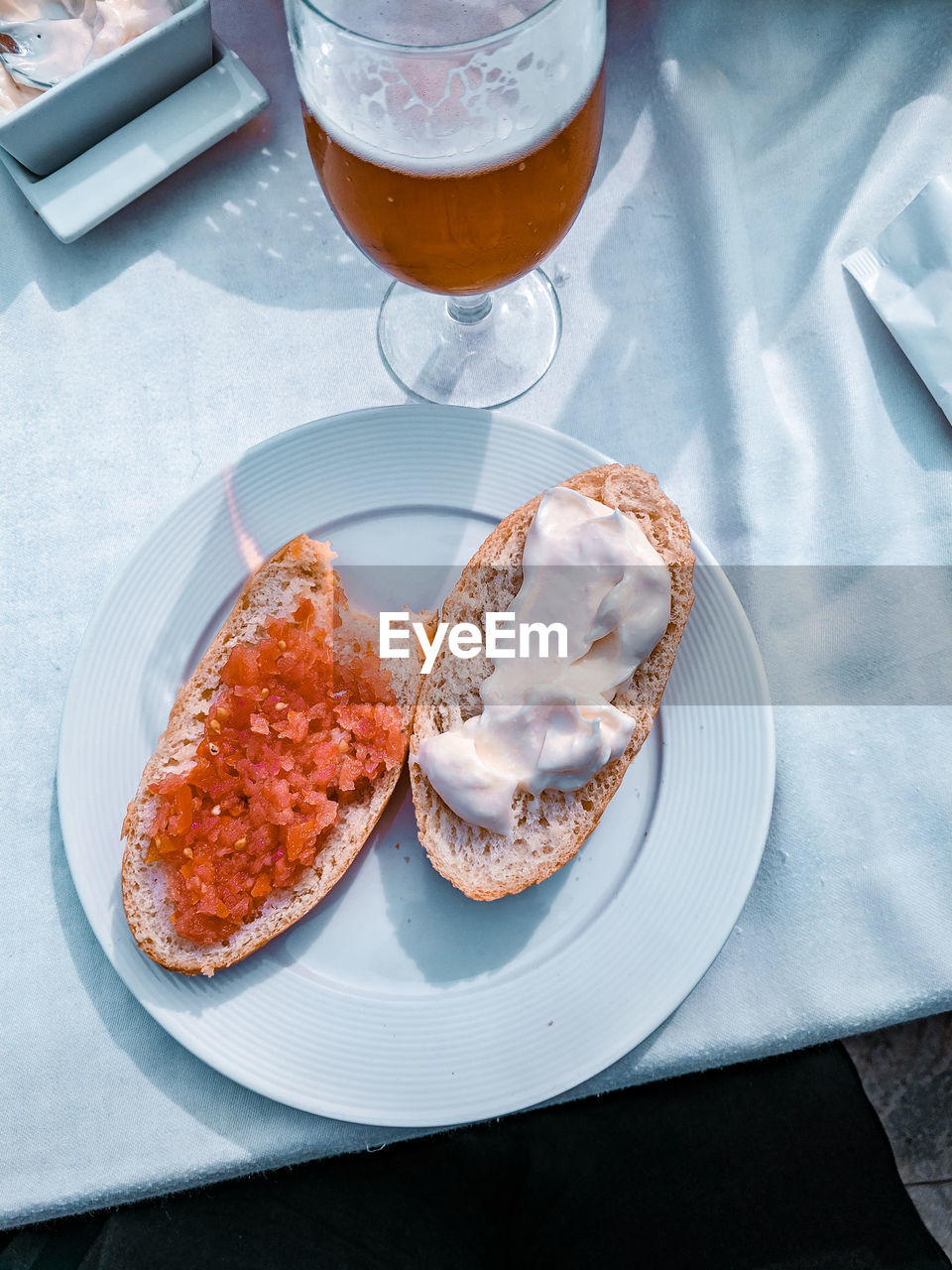 High angle view of starter served on table