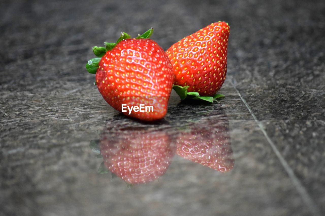 Close-up of strawberries on table