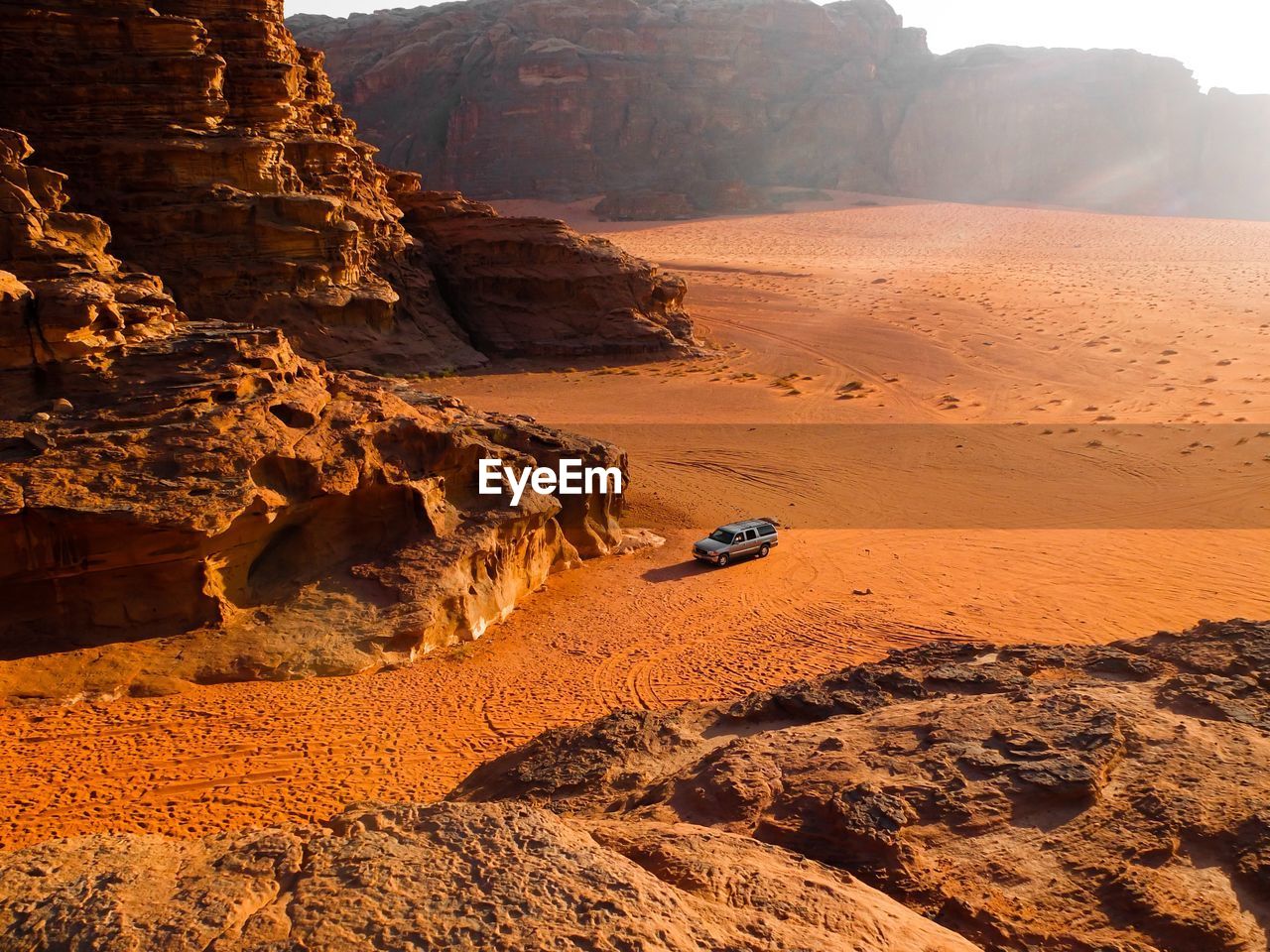 High angle view of car at desert