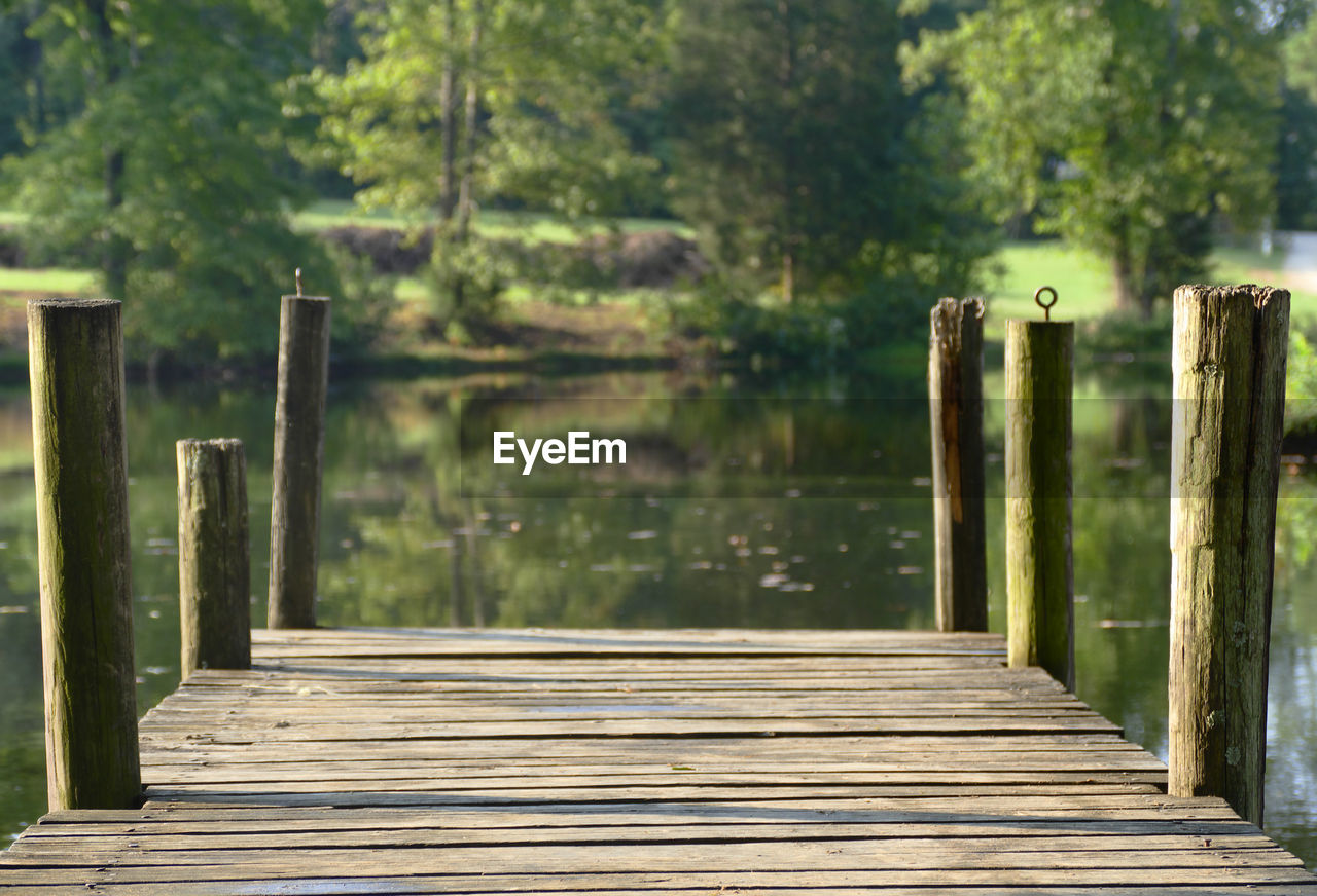 Wooden jetty over lake