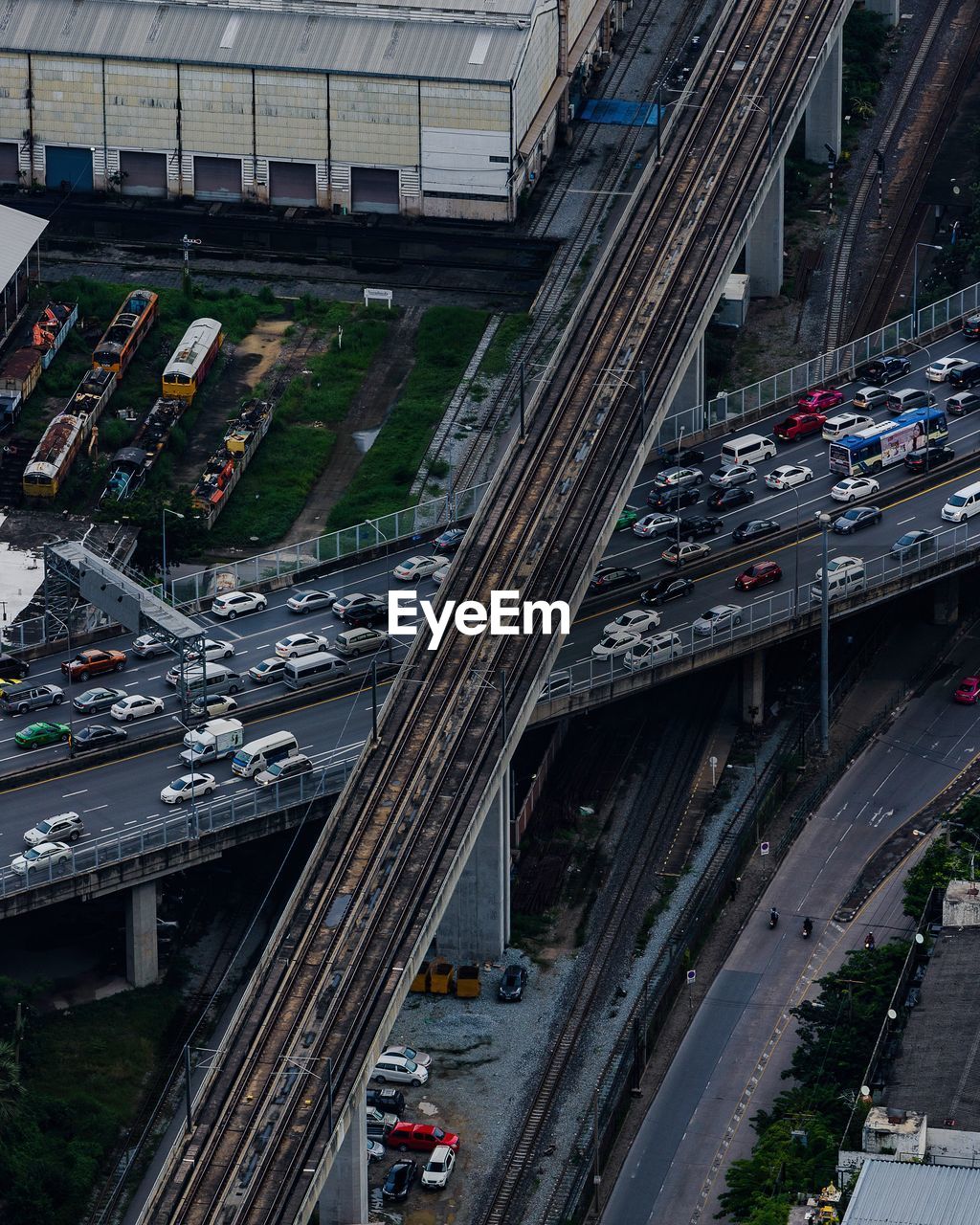 High angle view of vehicles on road