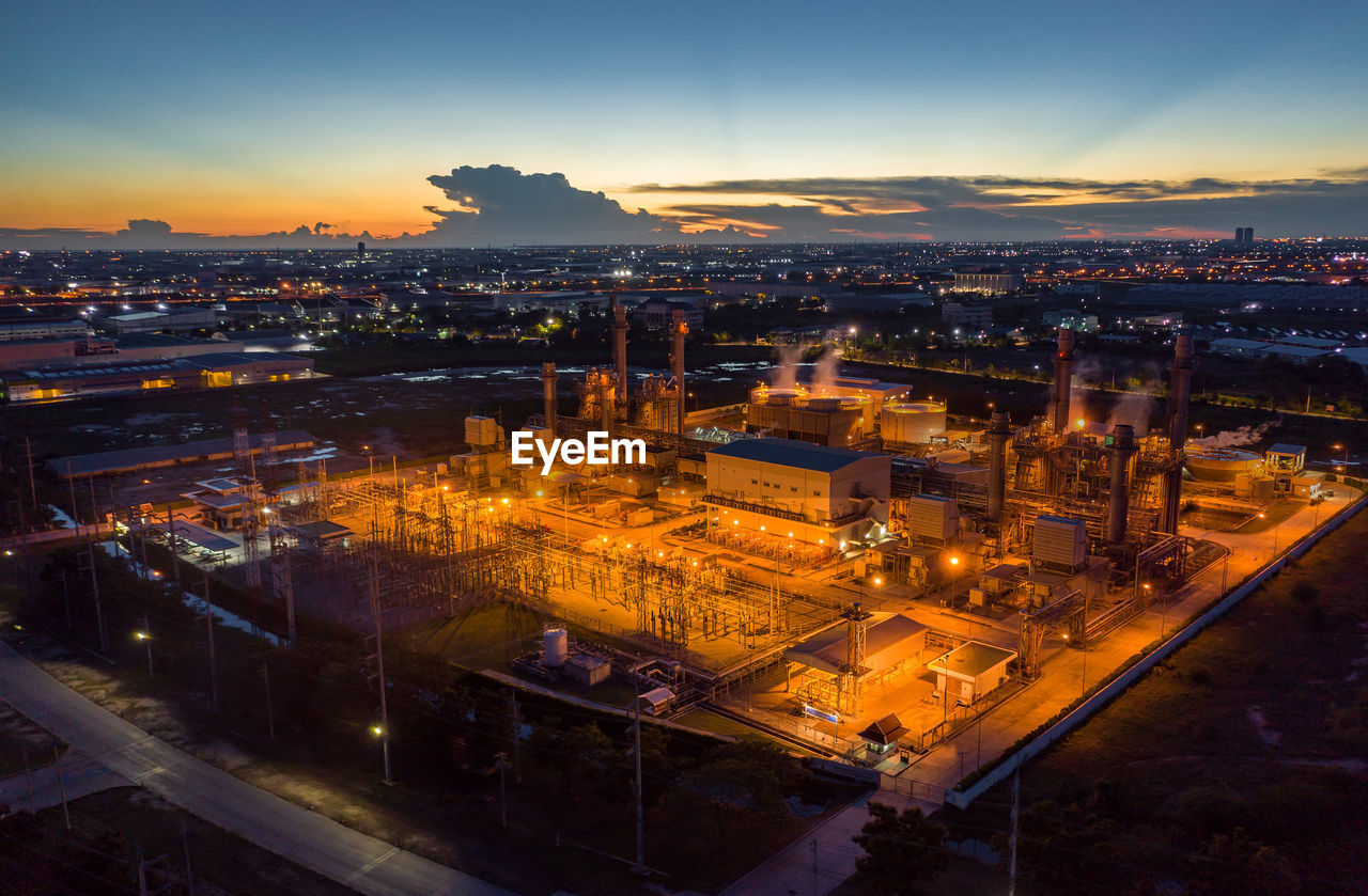 Aerial view oil refinery. industrial view at oil refinery plant form industry zone