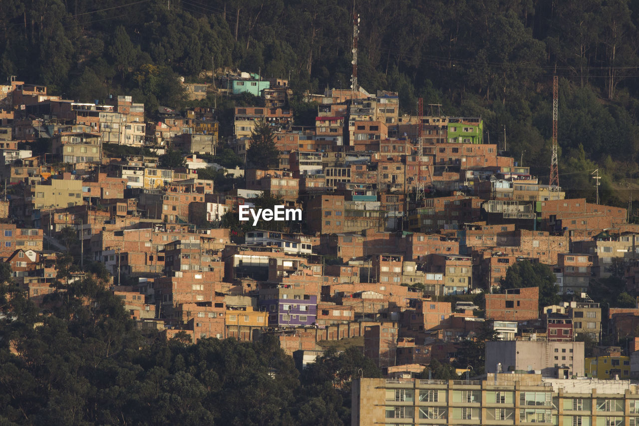 High angle view of buildings in city