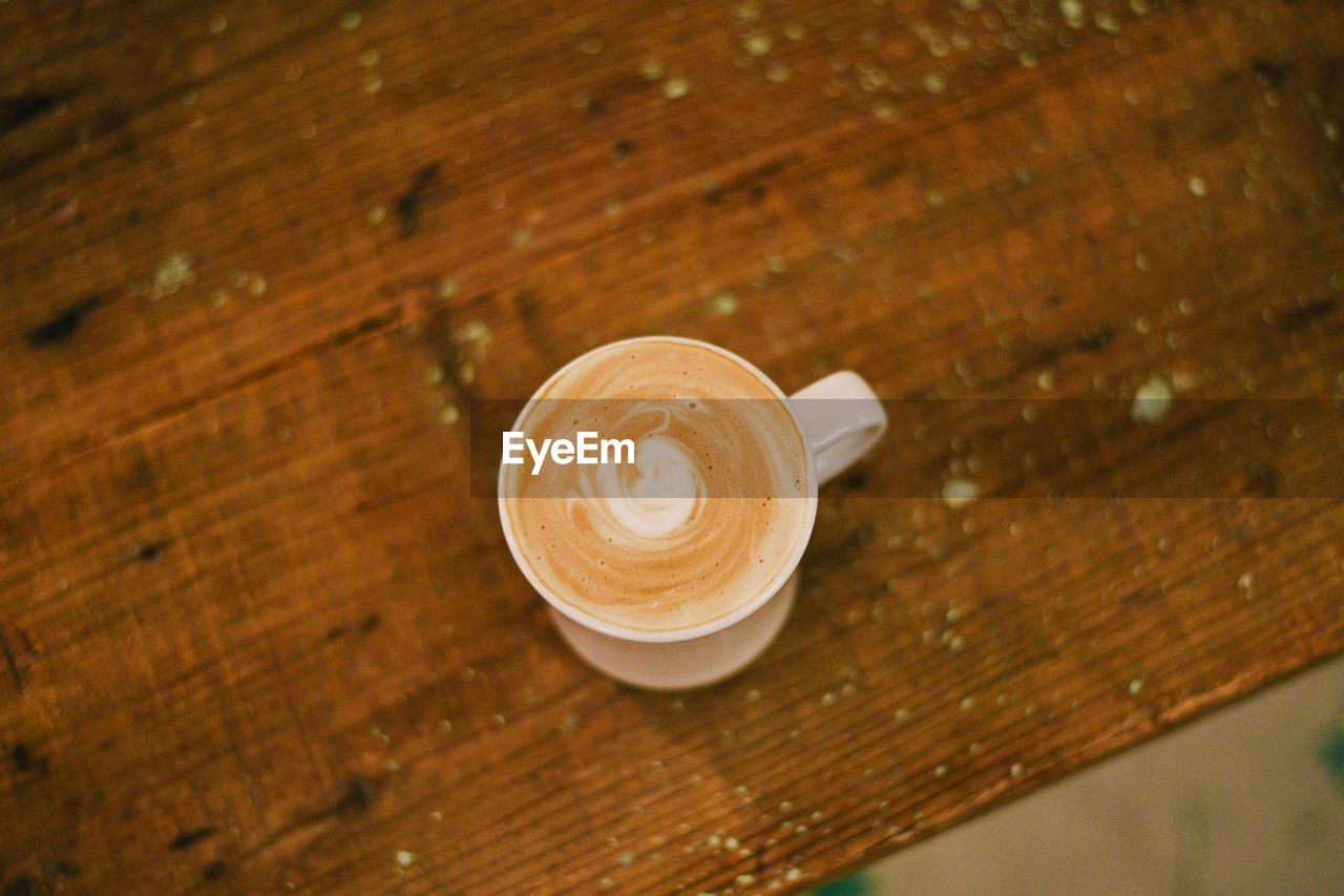 High angle view of coffee on table