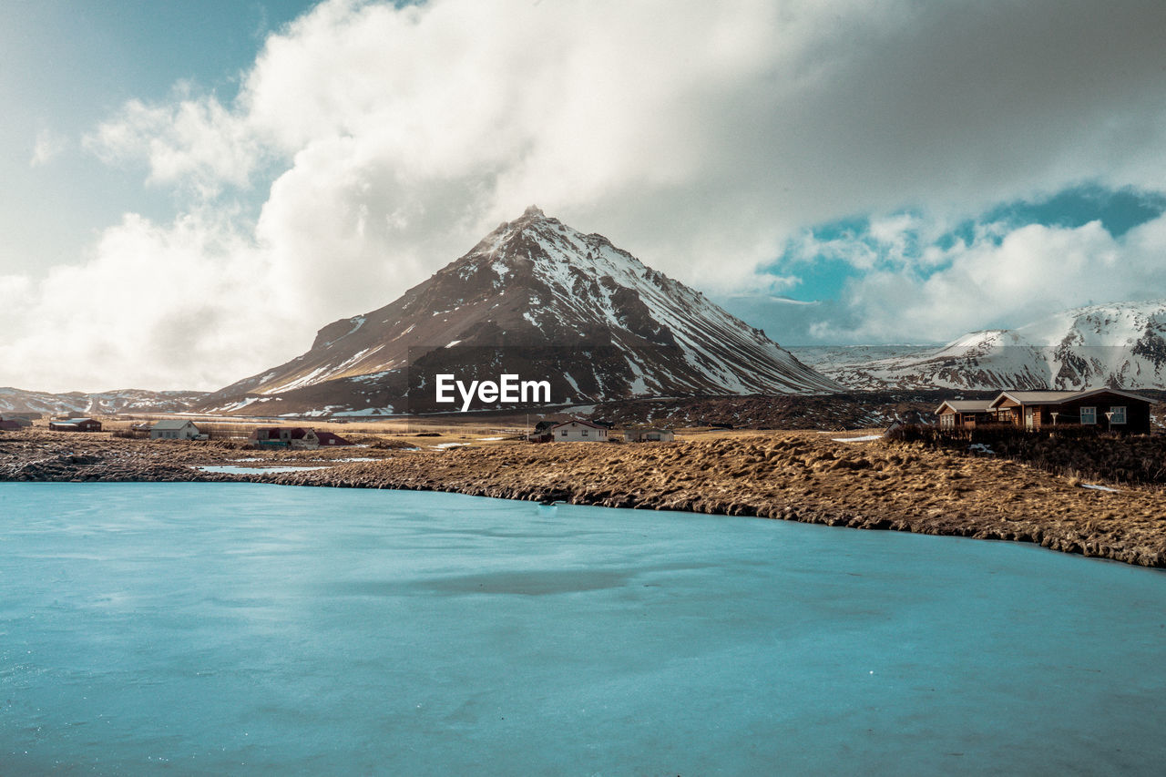 Scenic view of snowcapped mountains against sky