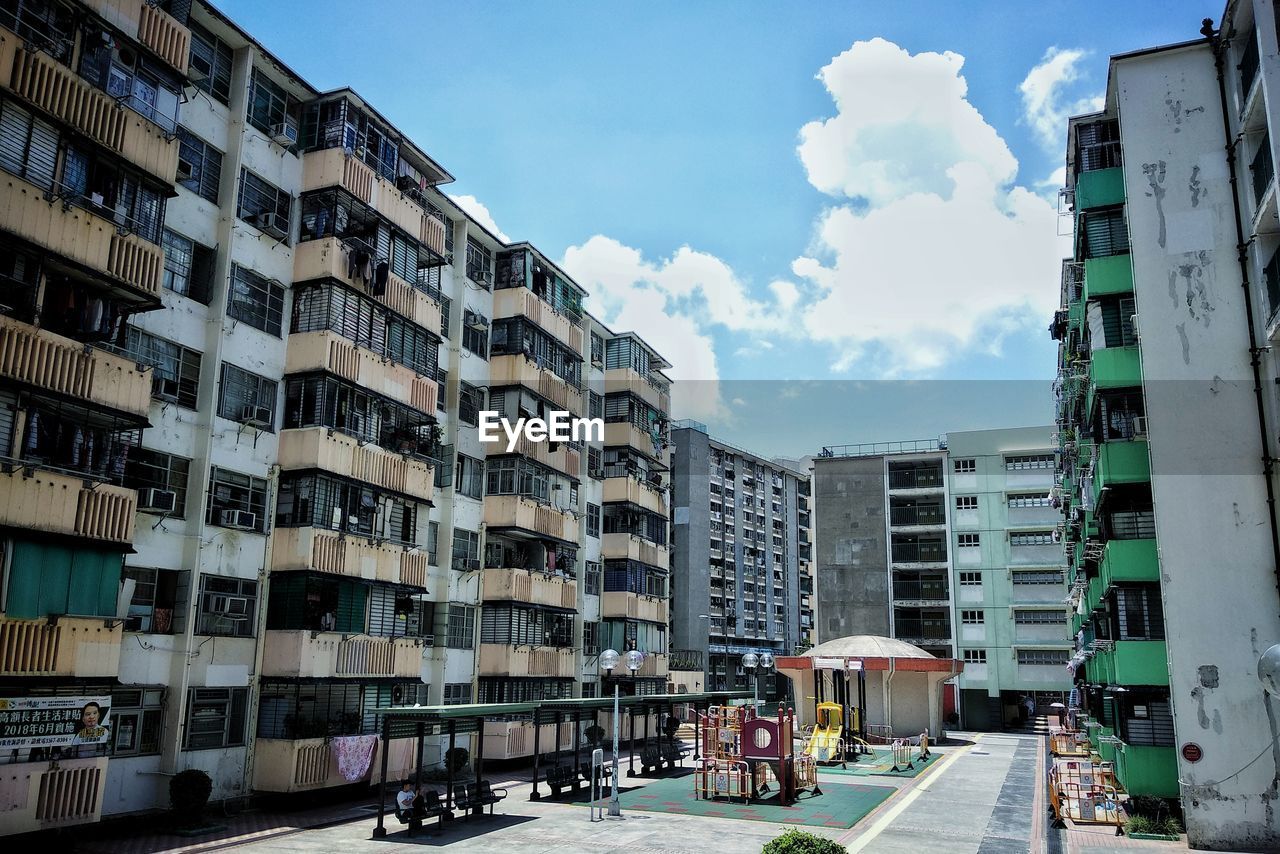 STREET AMIDST BUILDINGS AGAINST SKY