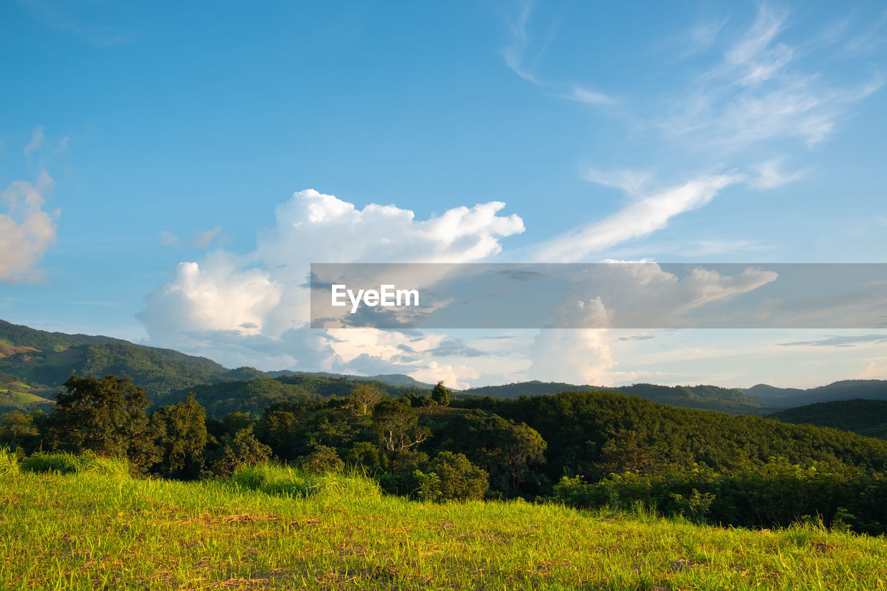 SCENIC VIEW OF LAND AND MOUNTAINS AGAINST SKY