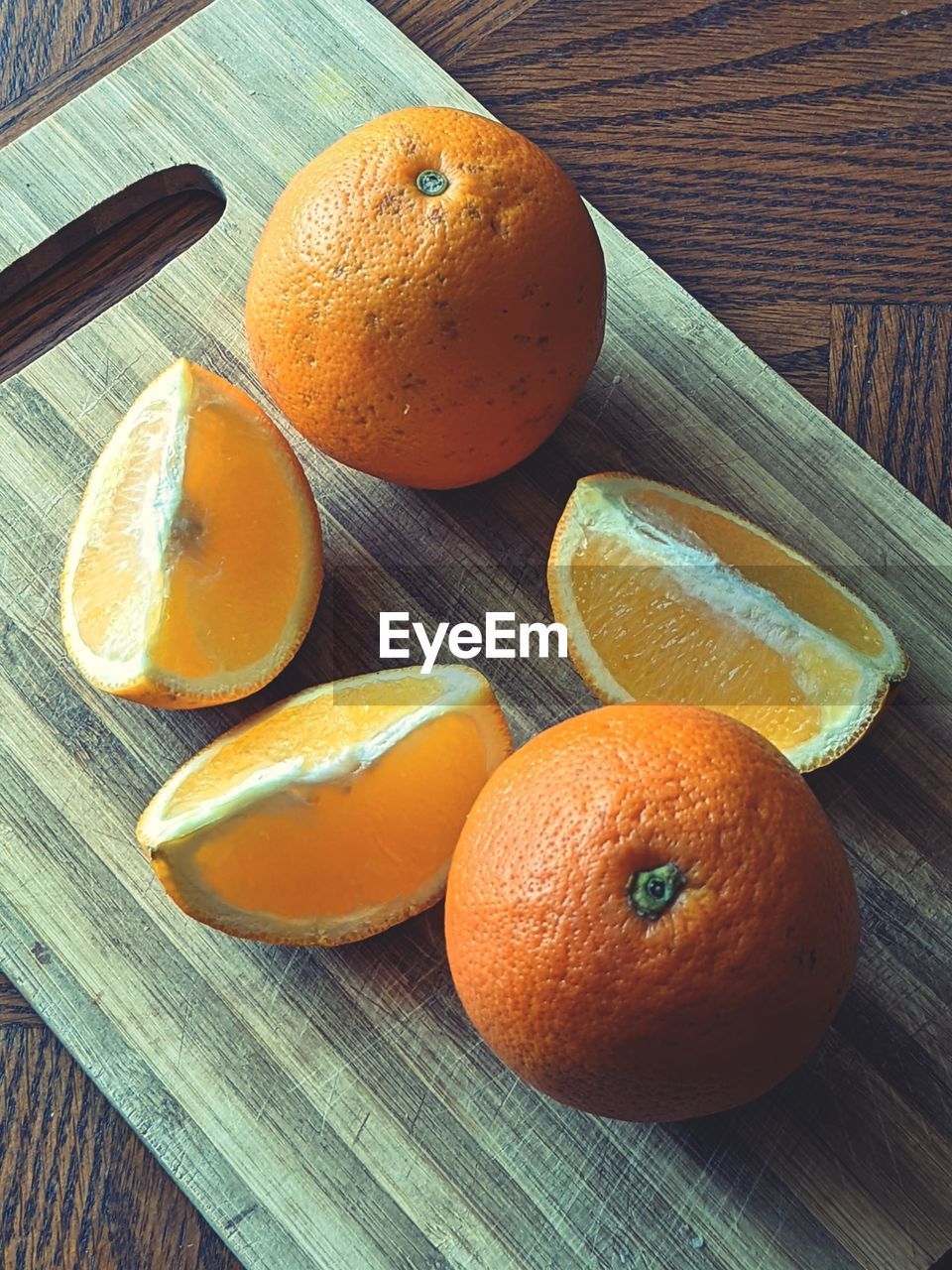 High angle view of oranges on table