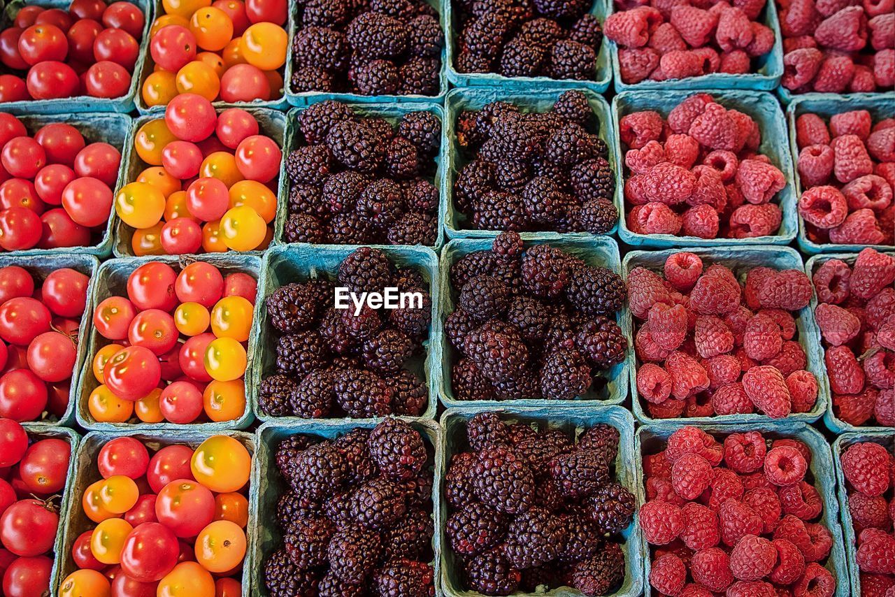 Full frame shot of fruits and vegetables for sale at market stall