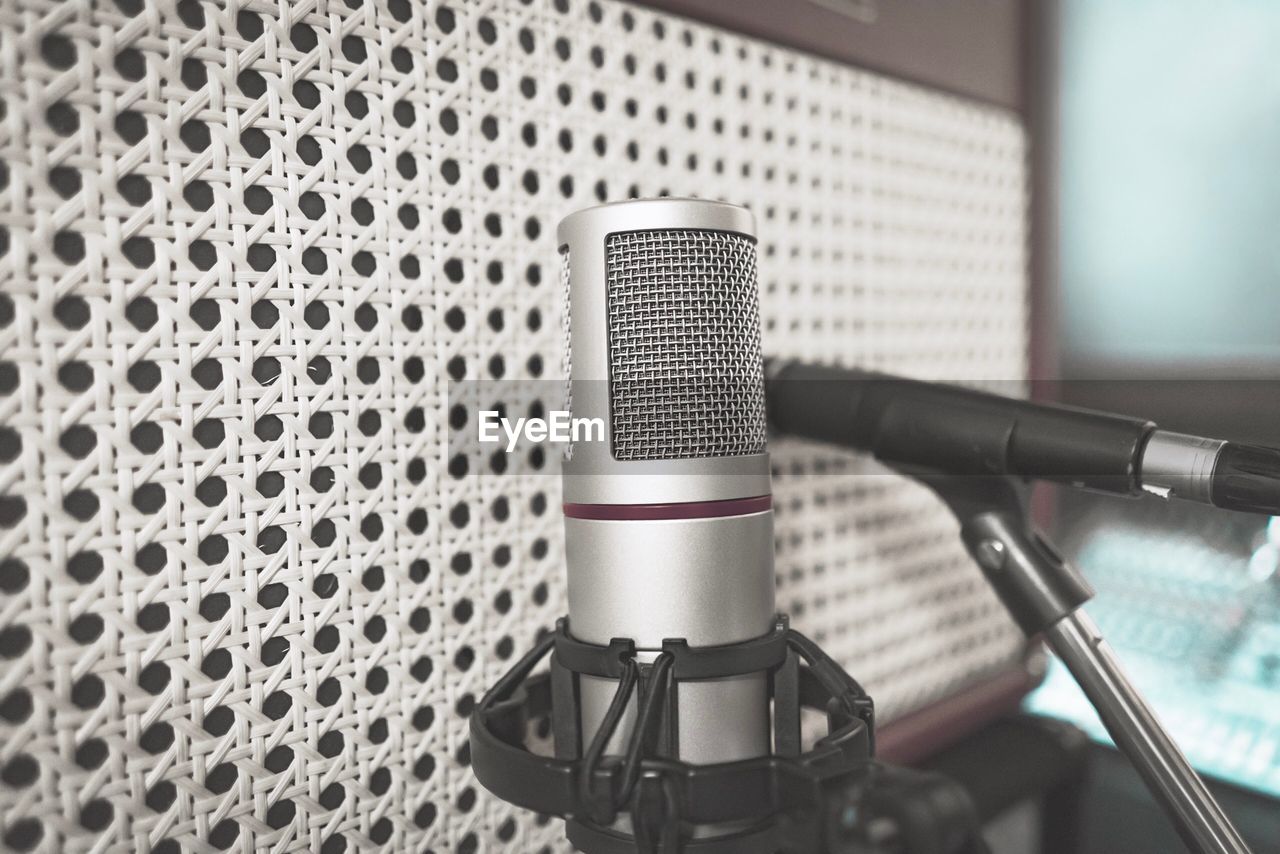 Close-up of microphone in studio