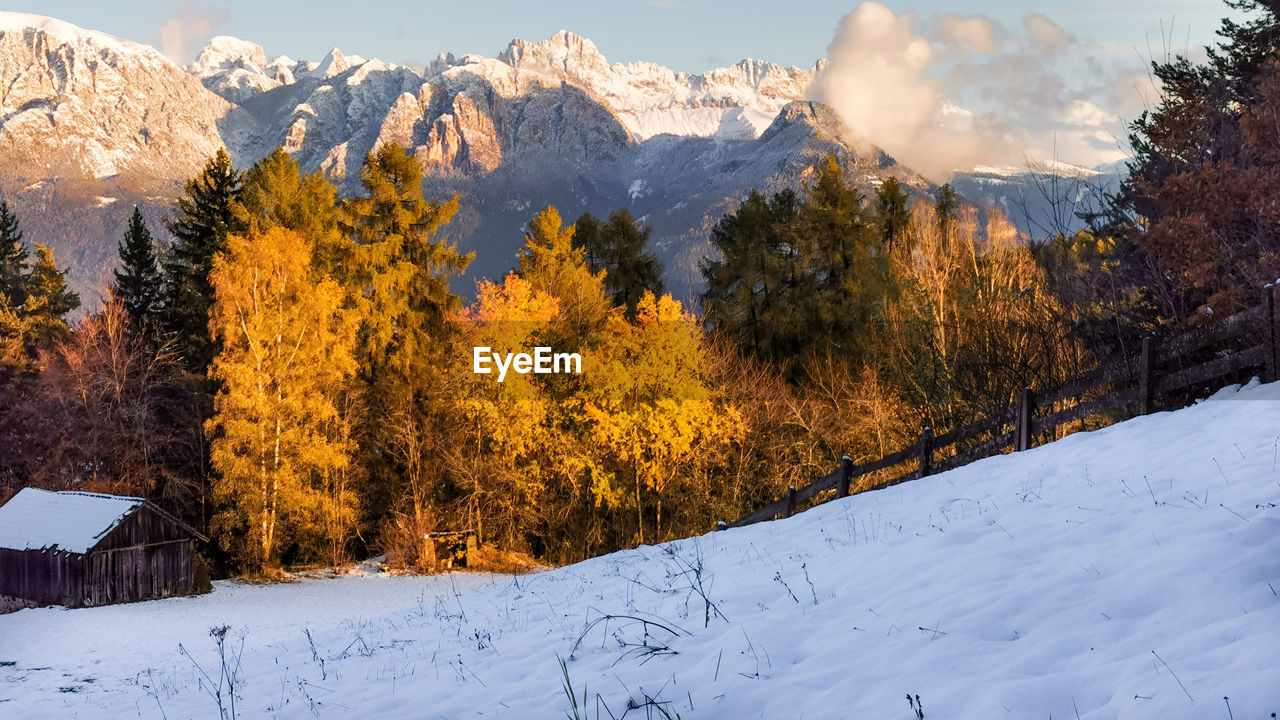 Scenic view of snow covered mountains